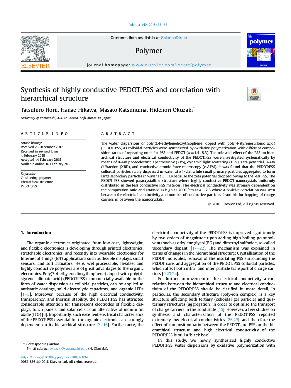 Synthesis of highly conductive PEDOT:PSS and correlation with hierarchical structure