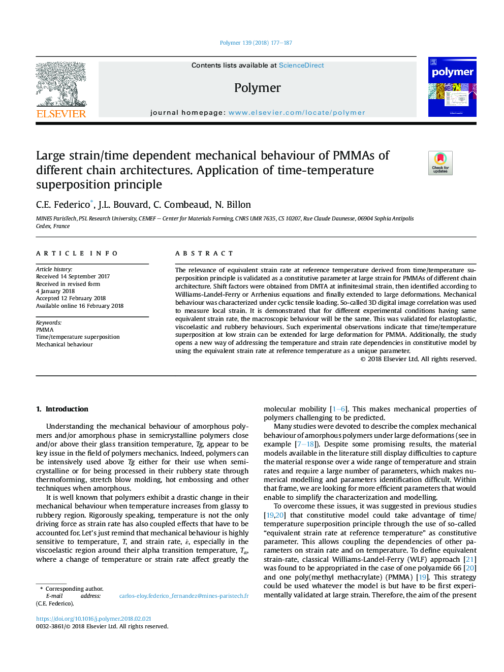 Large strain/time dependent mechanical behaviour of PMMAs of different chain architectures. Application of time-temperature superposition principle