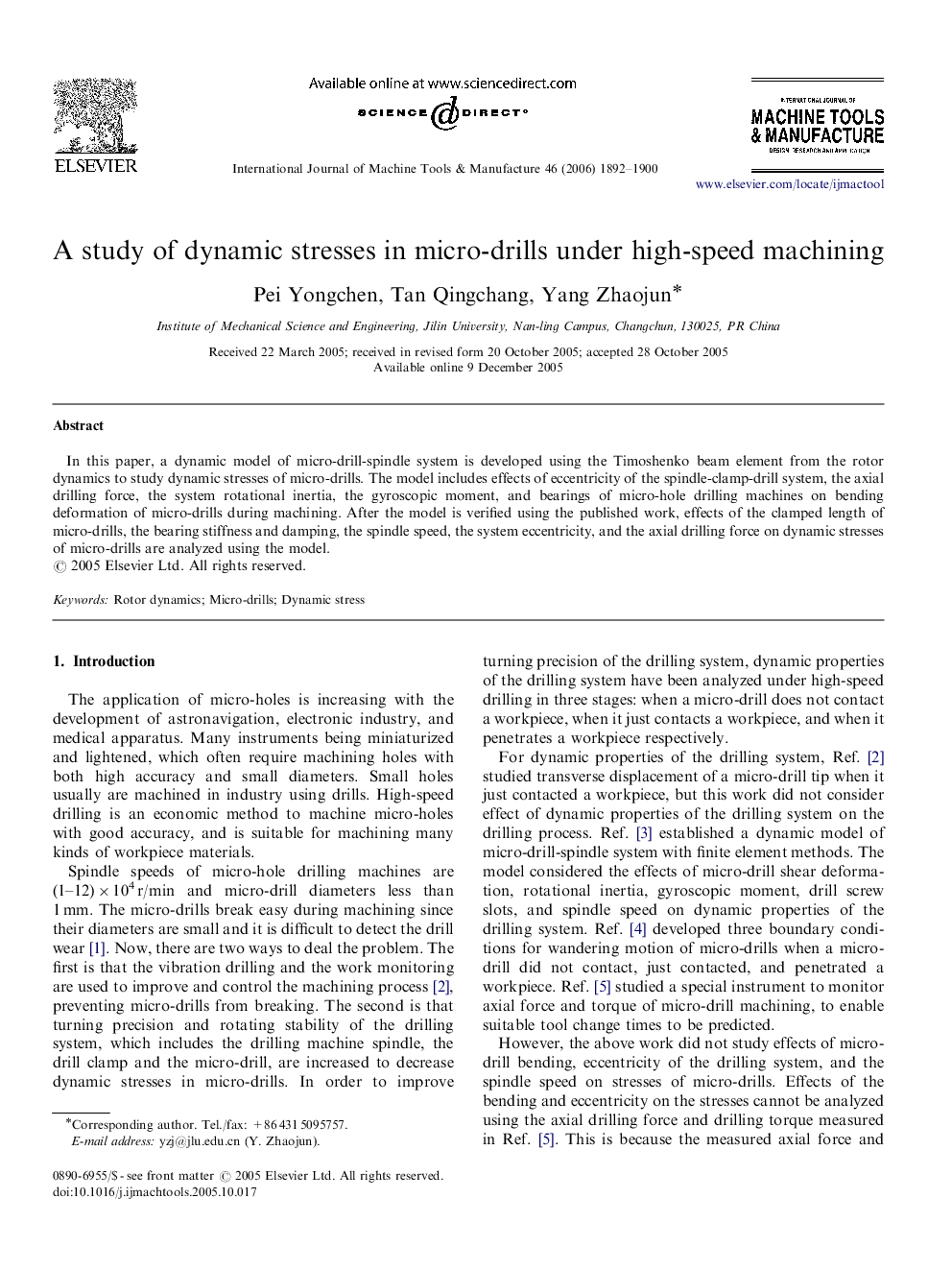 A study of dynamic stresses in micro-drills under high-speed machining