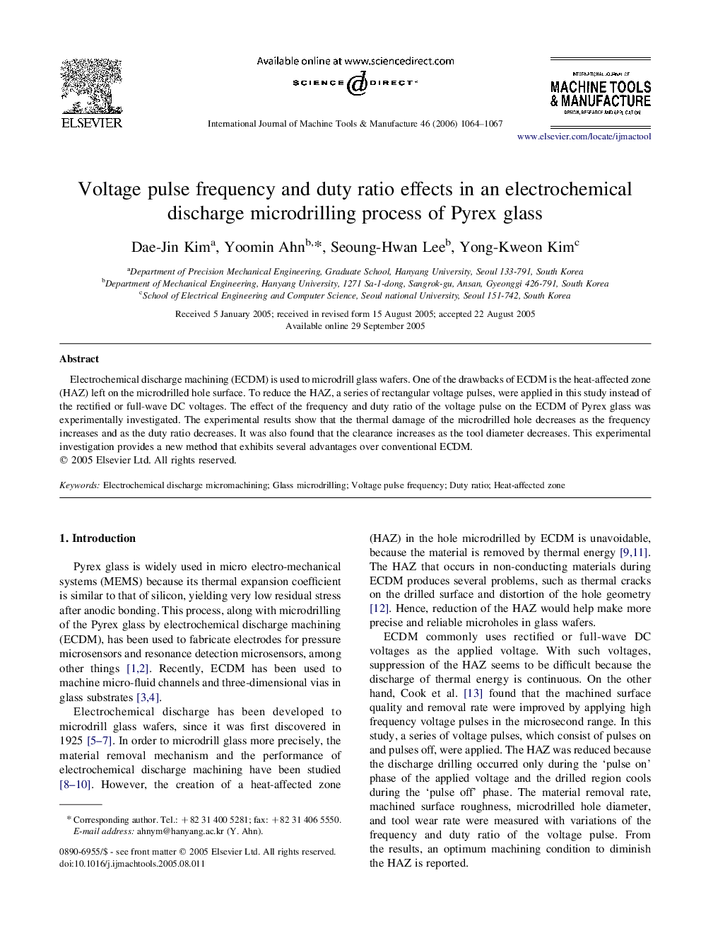 Voltage pulse frequency and duty ratio effects in an electrochemical discharge microdrilling process of Pyrex glass