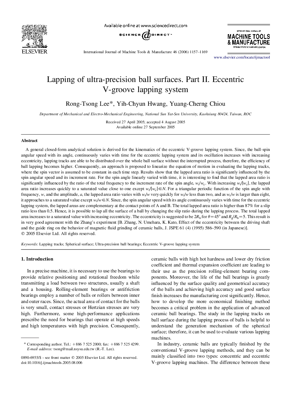 Lapping of ultra-precision ball surfaces. Part II. Eccentric V-groove lapping system