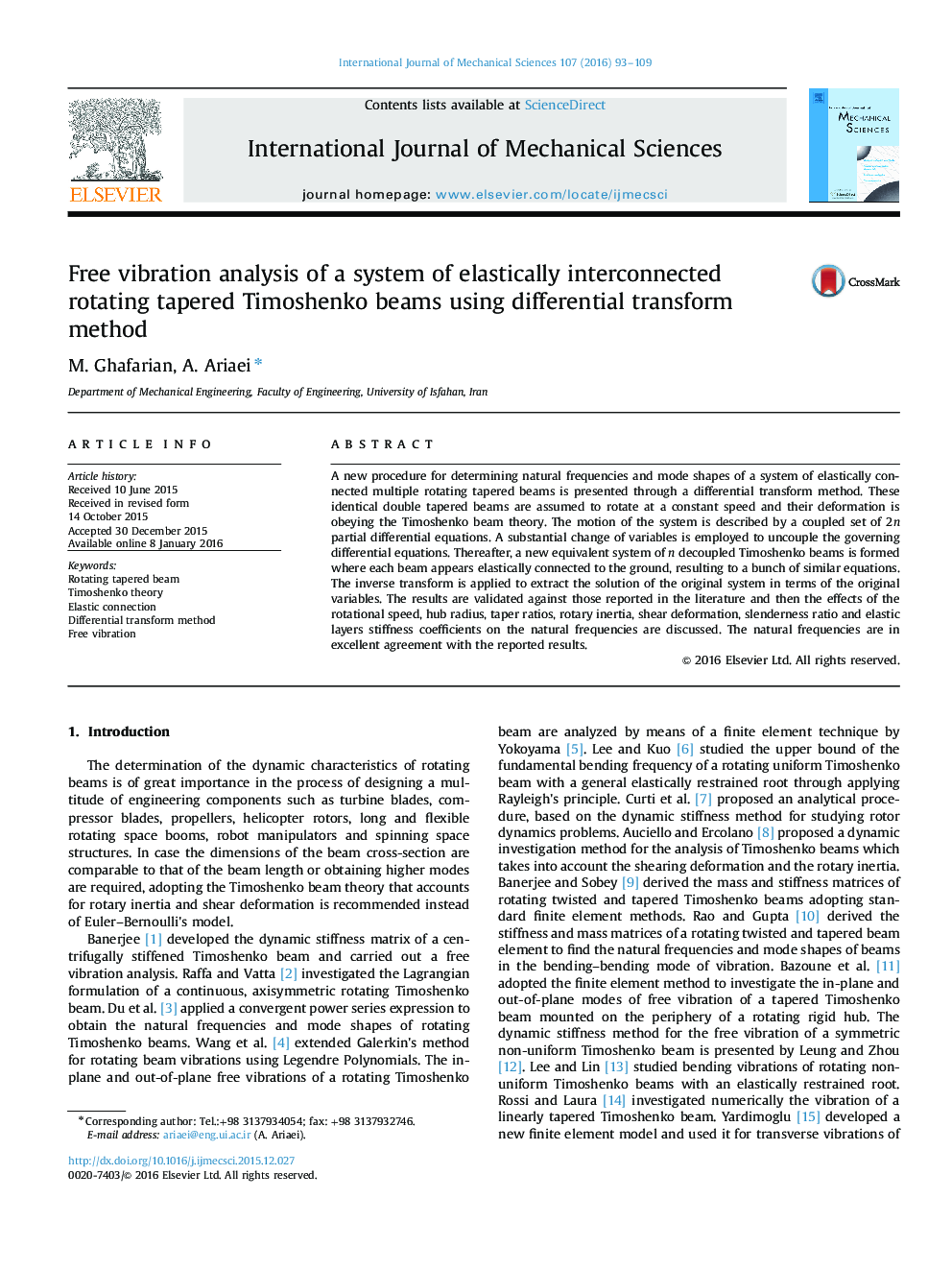 Free vibration analysis of a system of elastically interconnected rotating tapered Timoshenko beams using differential transform method