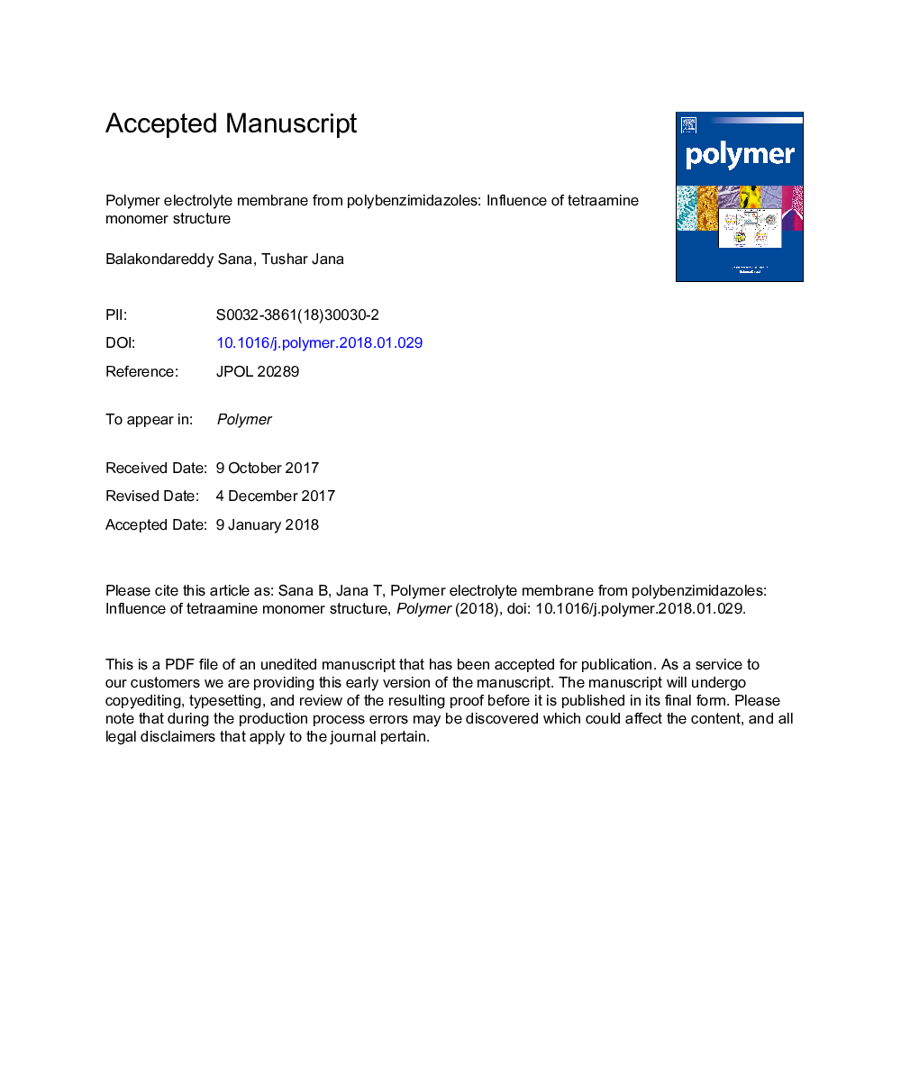 Polymer electrolyte membrane from polybenzimidazoles: Influence of tetraamine monomer structure