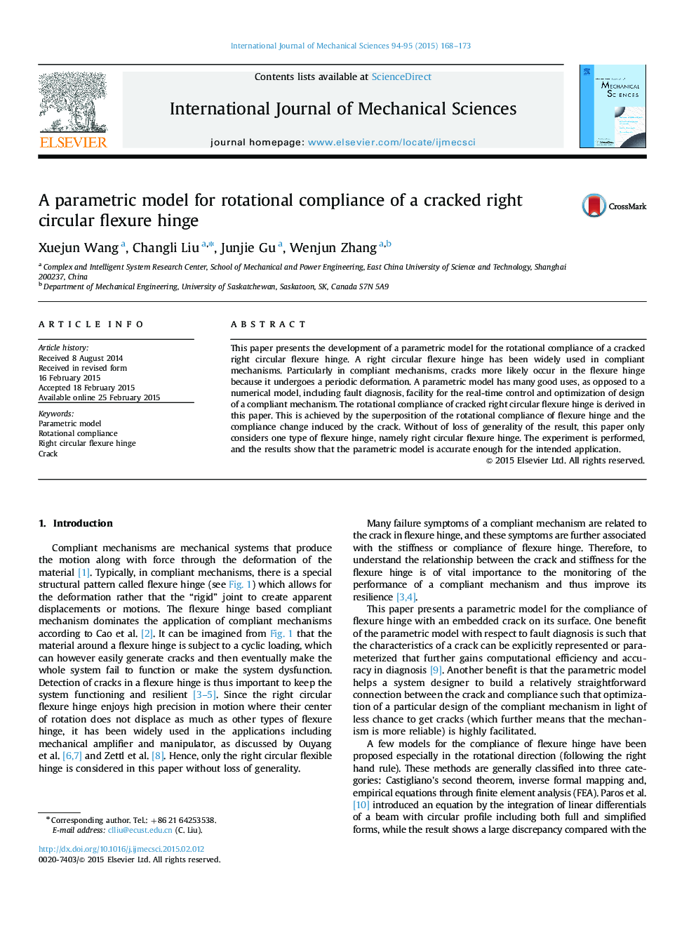 A parametric model for rotational compliance of a cracked right circular flexure hinge