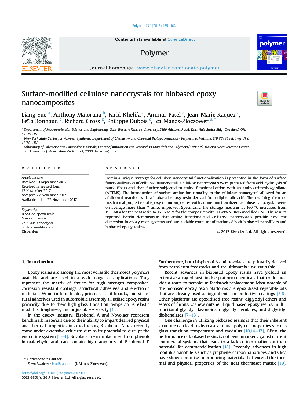 Surface-modified cellulose nanocrystals for biobased epoxy nanocomposites