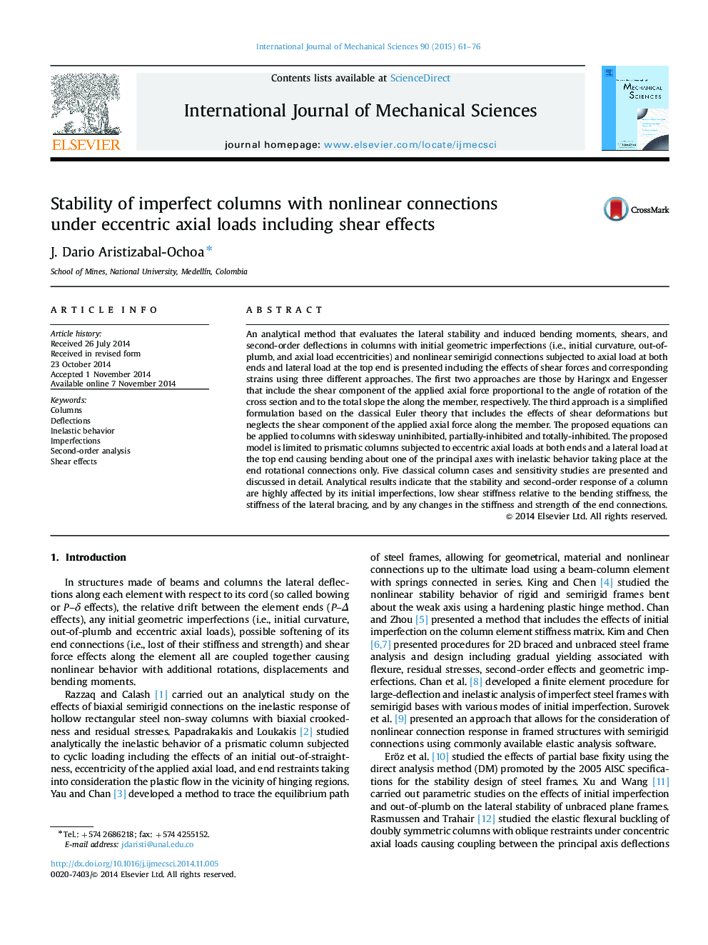 Stability of imperfect columns with nonlinear connections under eccentric axial loads including shear effects