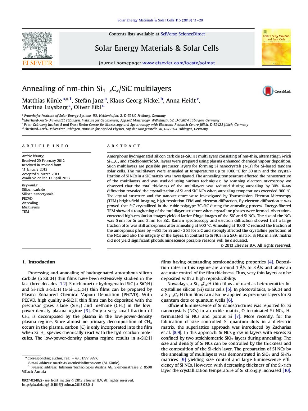 Annealing of nm-thin Si1−xCx/SiC multilayers