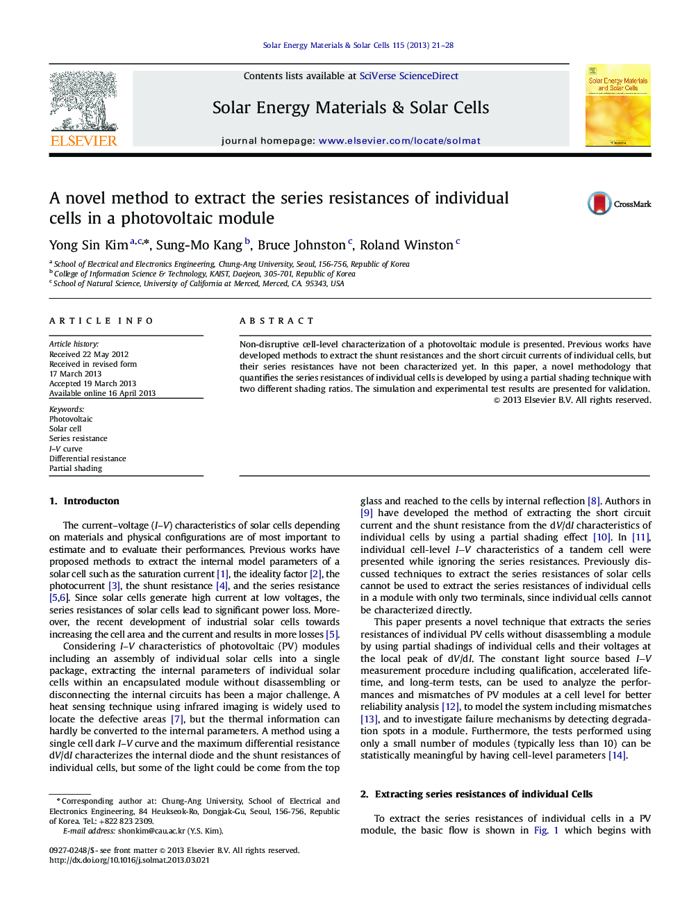 A novel method to extract the series resistances of individual cells in a photovoltaic module