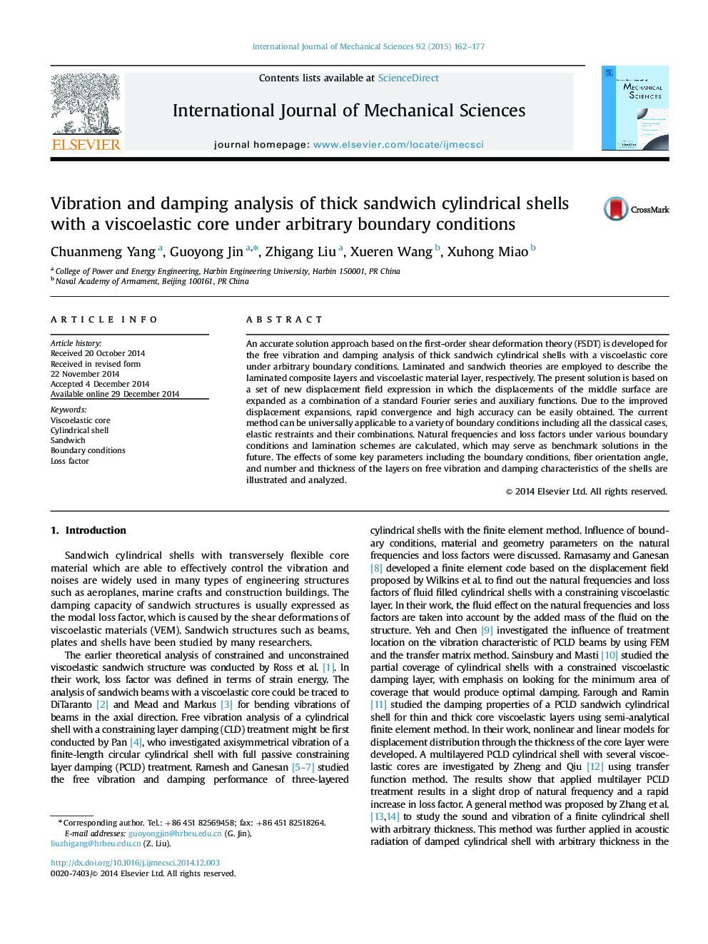 Vibration and damping analysis of thick sandwich cylindrical shells with a viscoelastic core under arbitrary boundary conditions