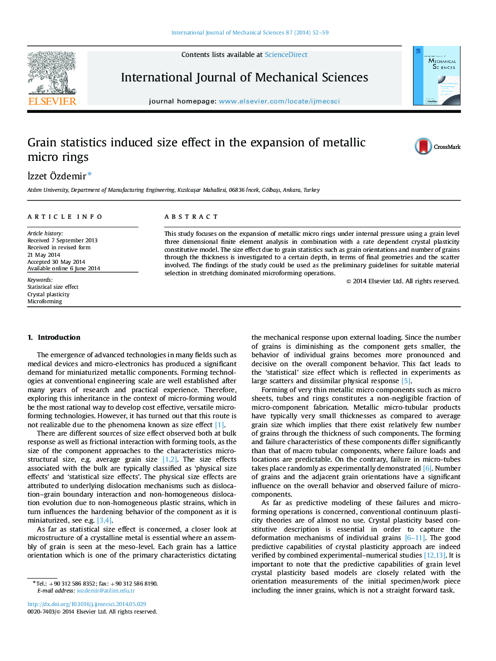 Grain statistics induced size effect in the expansion of metallic micro rings