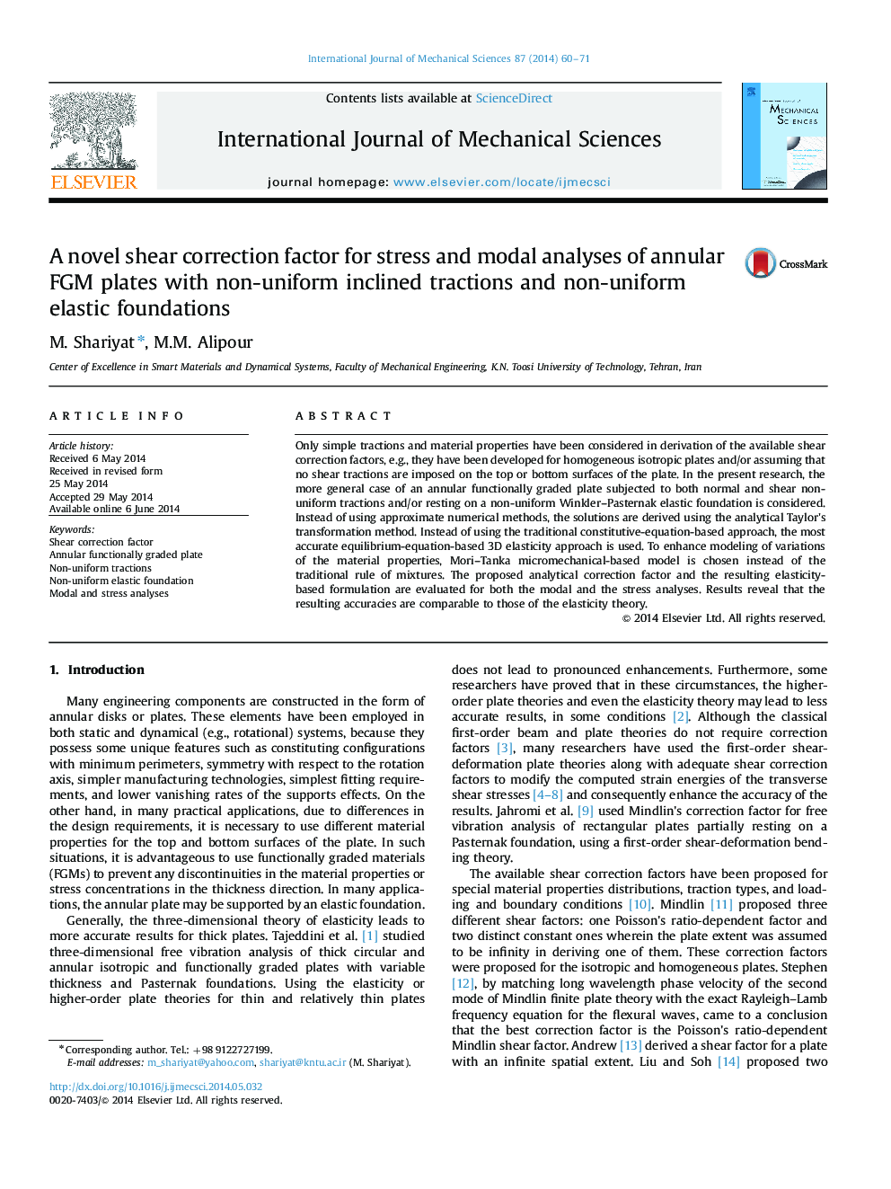 A novel shear correction factor for stress and modal analyses of annular FGM plates with non-uniform inclined tractions and non-uniform elastic foundations