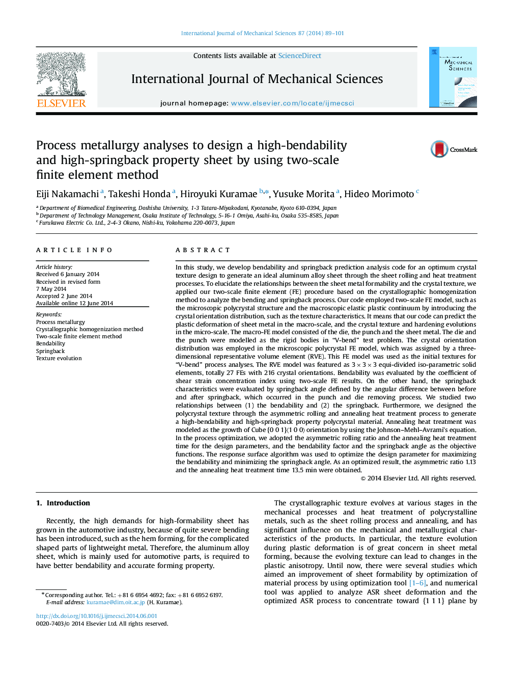 Process metallurgy analyses to design a high-bendability and high-springback property sheet by using two-scale finite element method