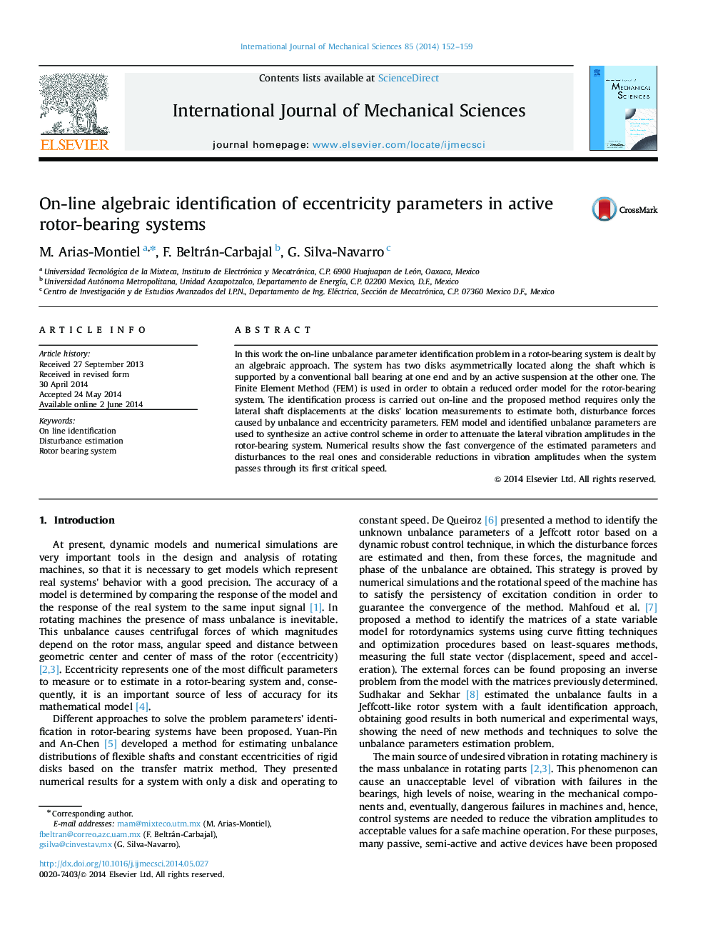 On-line algebraic identification of eccentricity parameters in active rotor-bearing systems