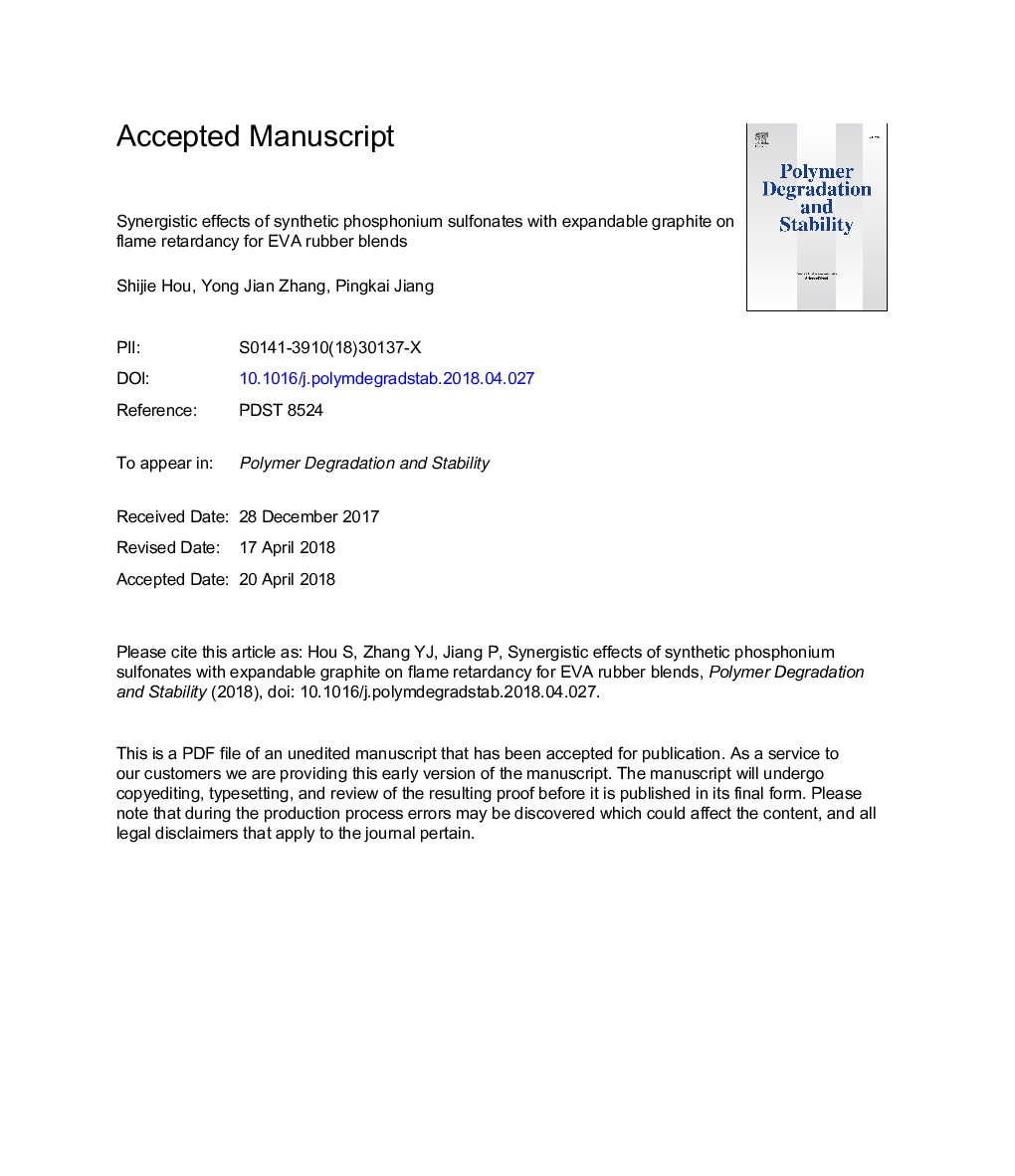 Synergistic effects of synthetic phosphonium sulfonates with expandable graphite on flame retardancy for EVA rubber blends