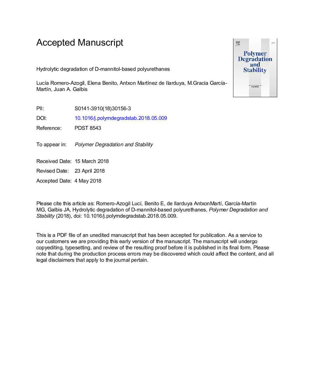 Hydrolytic degradation of d-mannitol-based polyurethanes