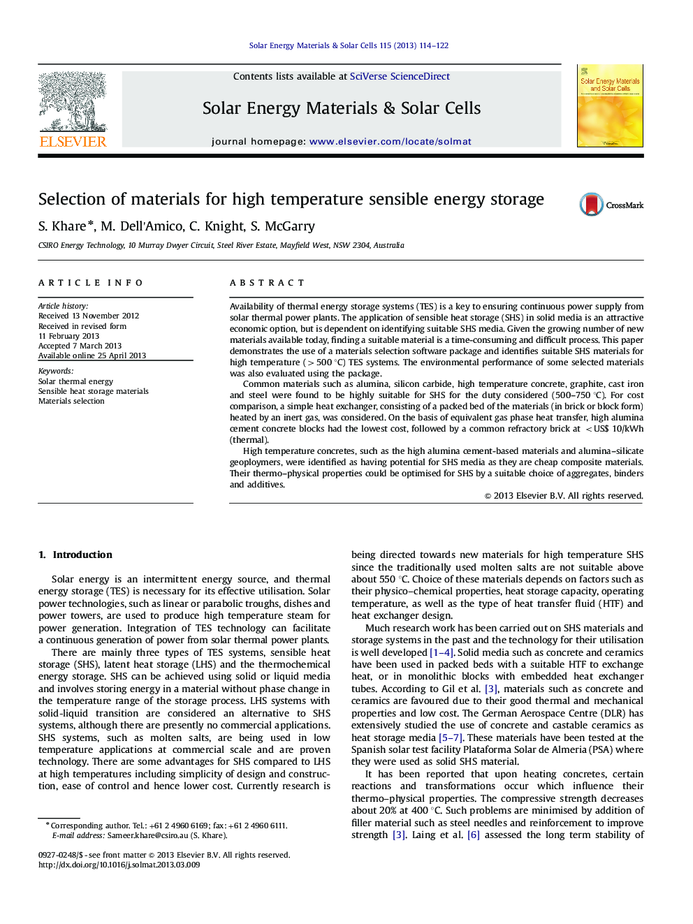 Selection of materials for high temperature sensible energy storage