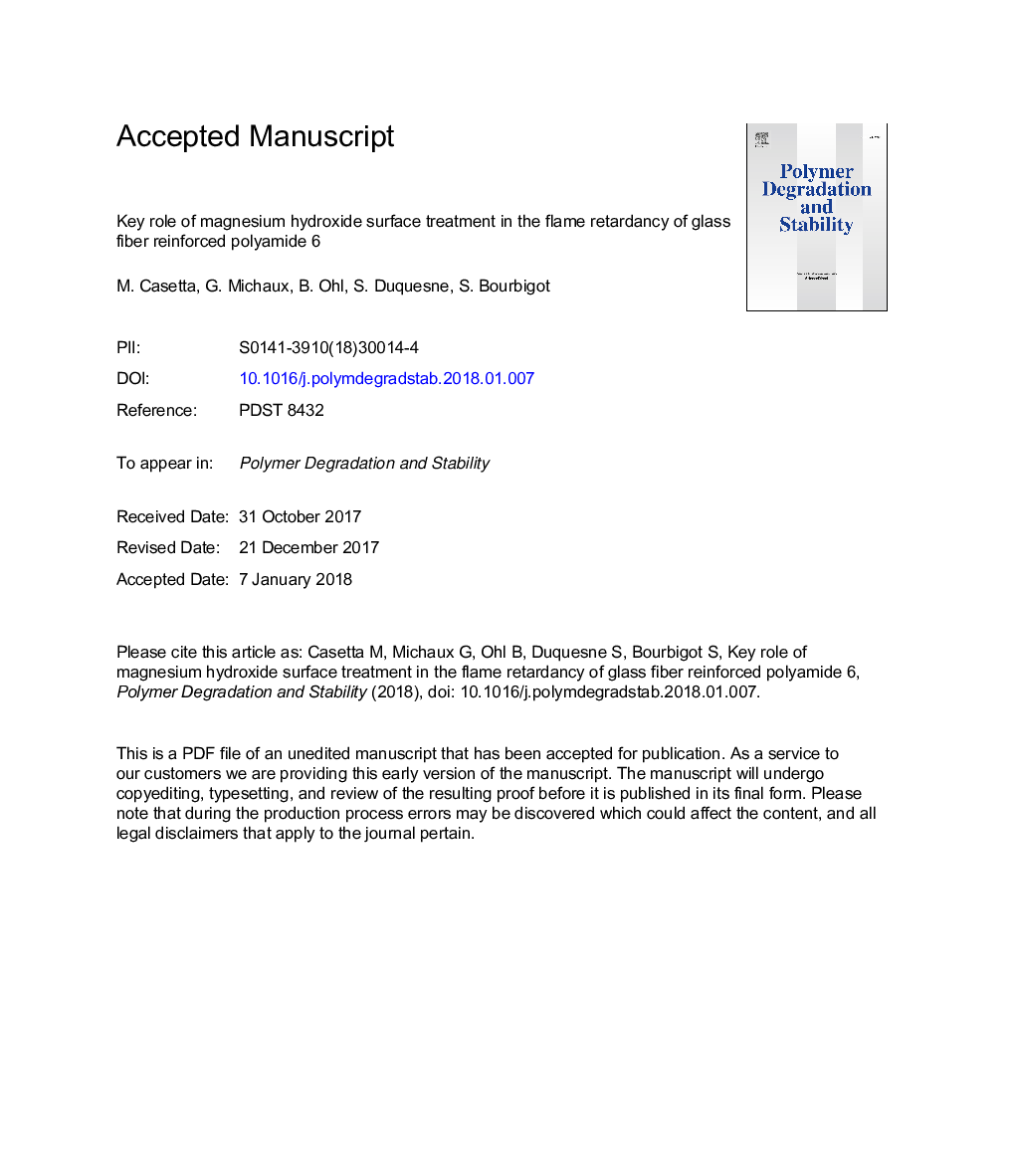 Key role of magnesium hydroxide surface treatment in the flame retardancy of glass fiber reinforced polyamide 6