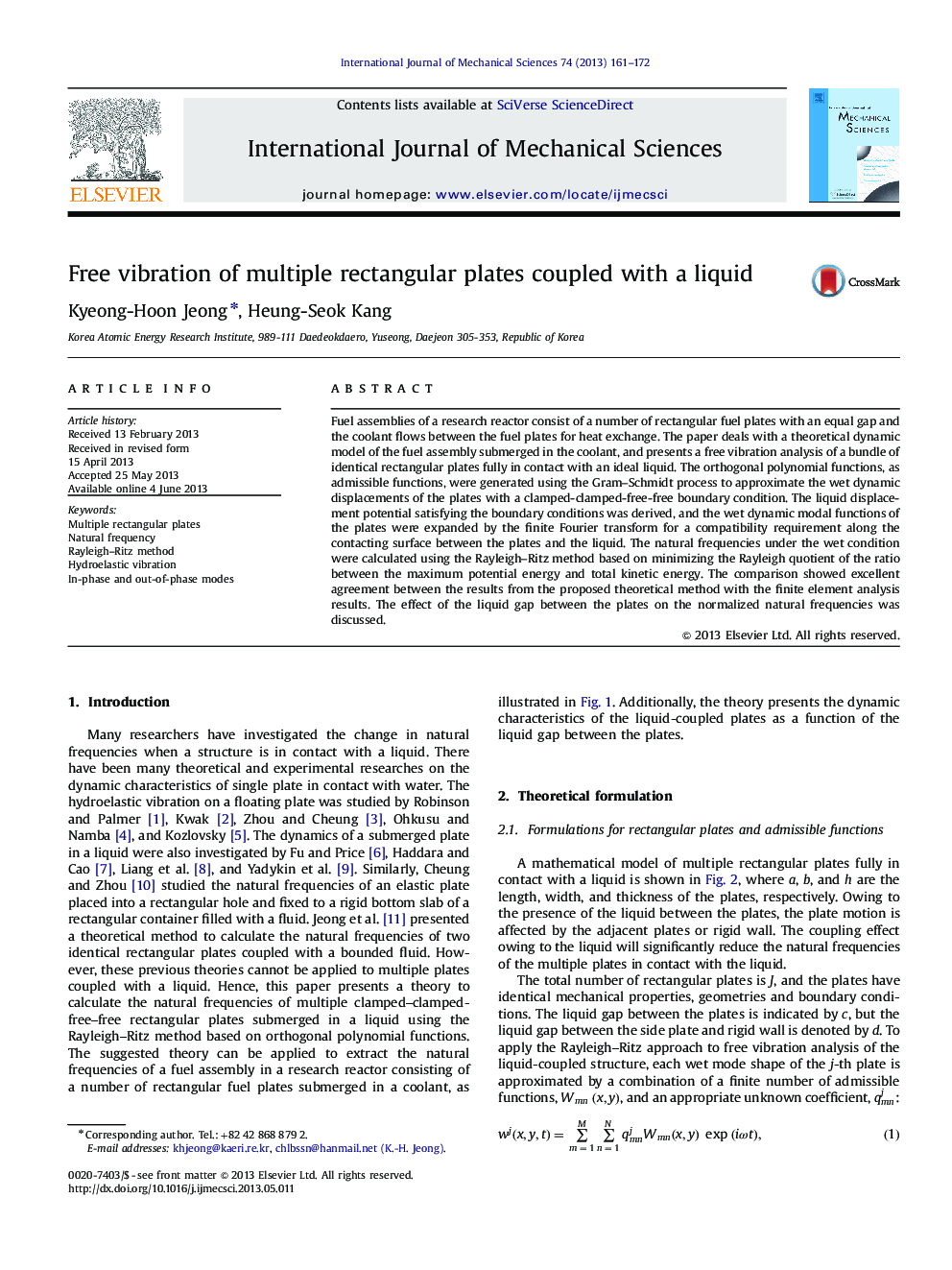 Free vibration of multiple rectangular plates coupled with a liquid