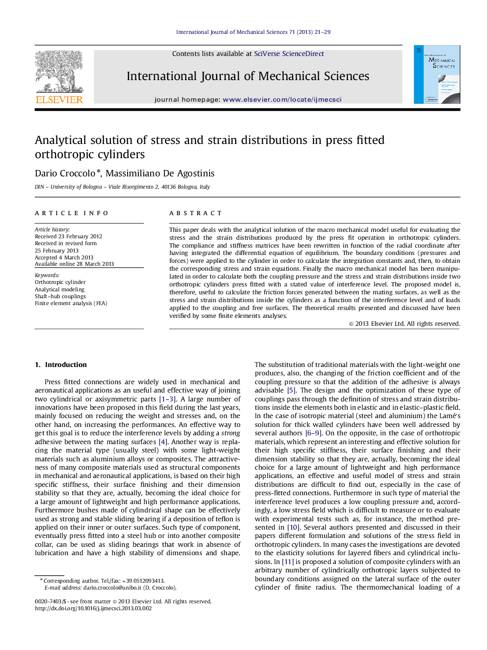 Analytical solution of stress and strain distributions in press fitted orthotropic cylinders