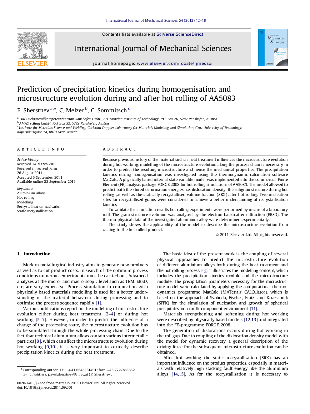 Prediction of precipitation kinetics during homogenisation and microstructure evolution during and after hot rolling of AA5083