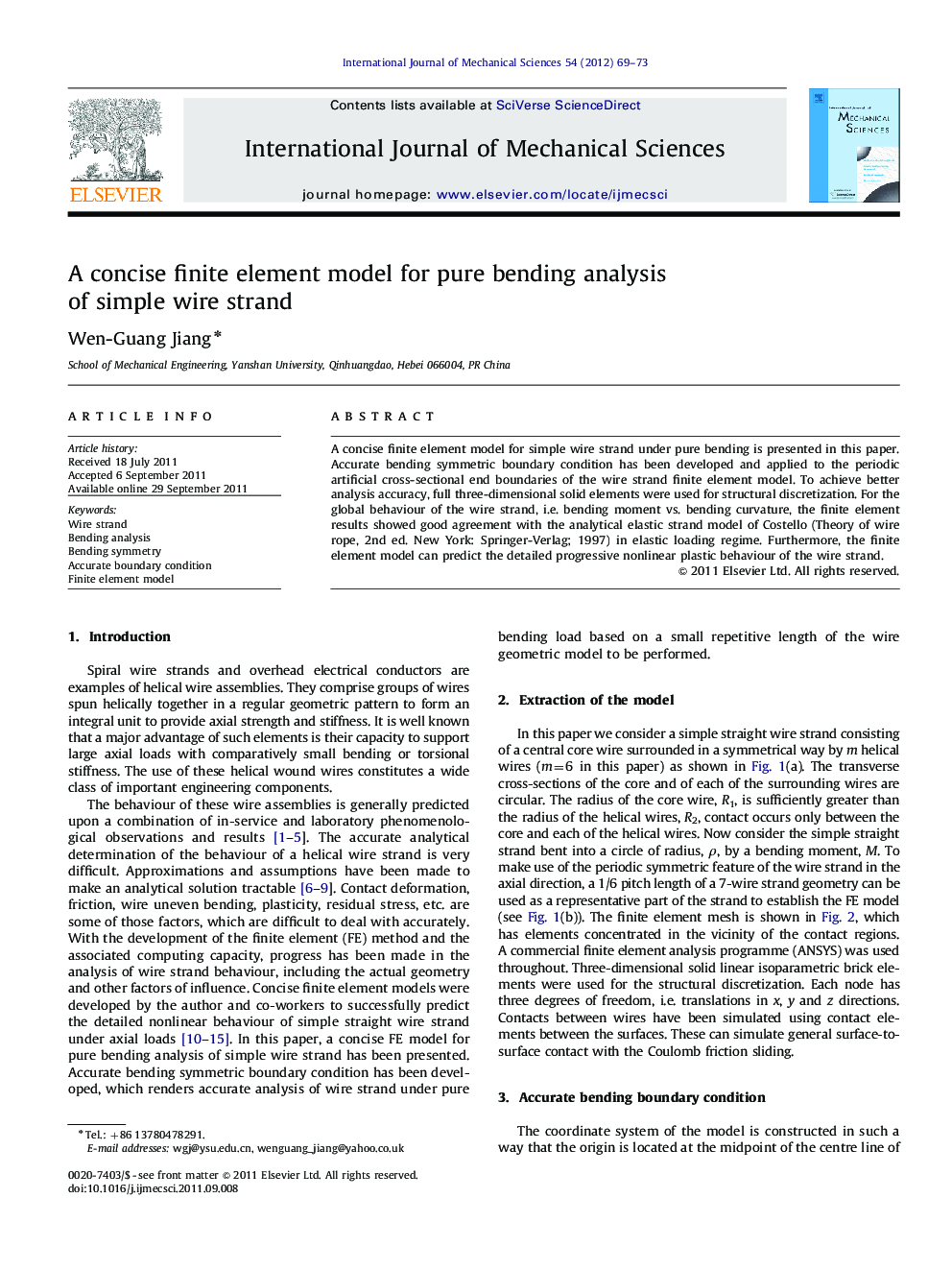 A concise finite element model for pure bending analysis of simple wire strand