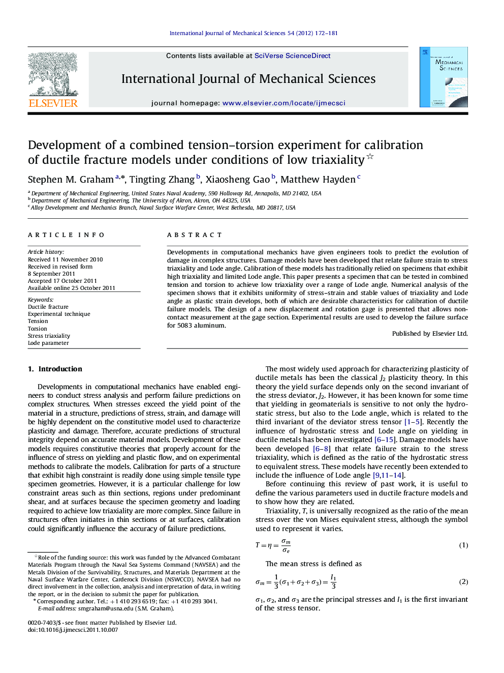 Development of a combined tension–torsion experiment for calibration of ductile fracture models under conditions of low triaxiality 