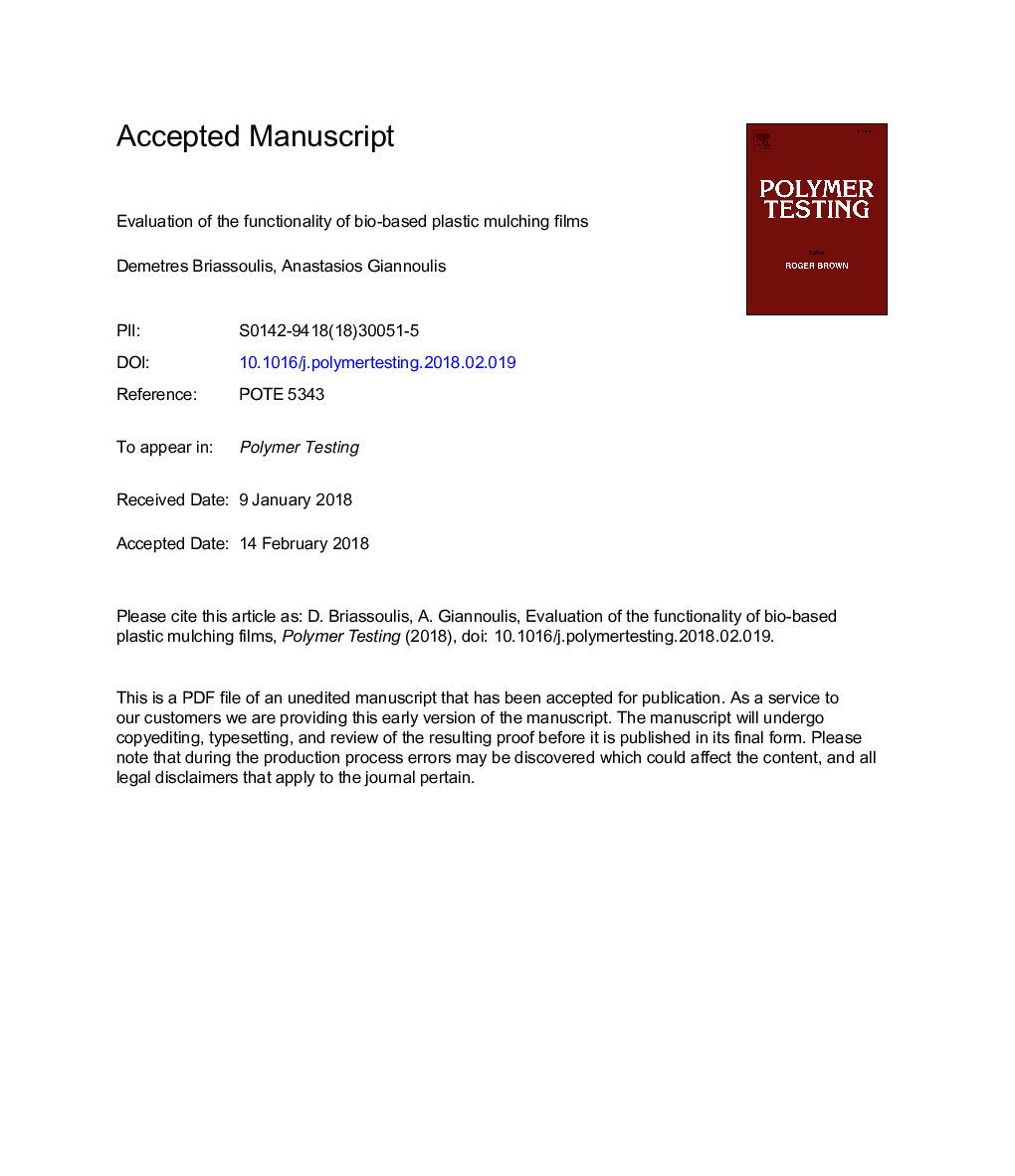 Evaluation of the functionality of bio-based plastic mulching films