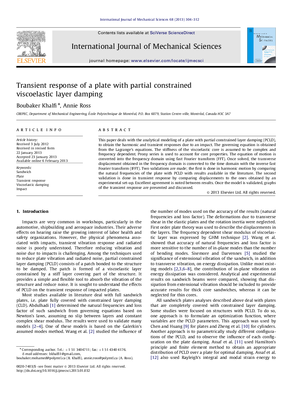 Transient response of a plate with partial constrained viscoelastic layer damping