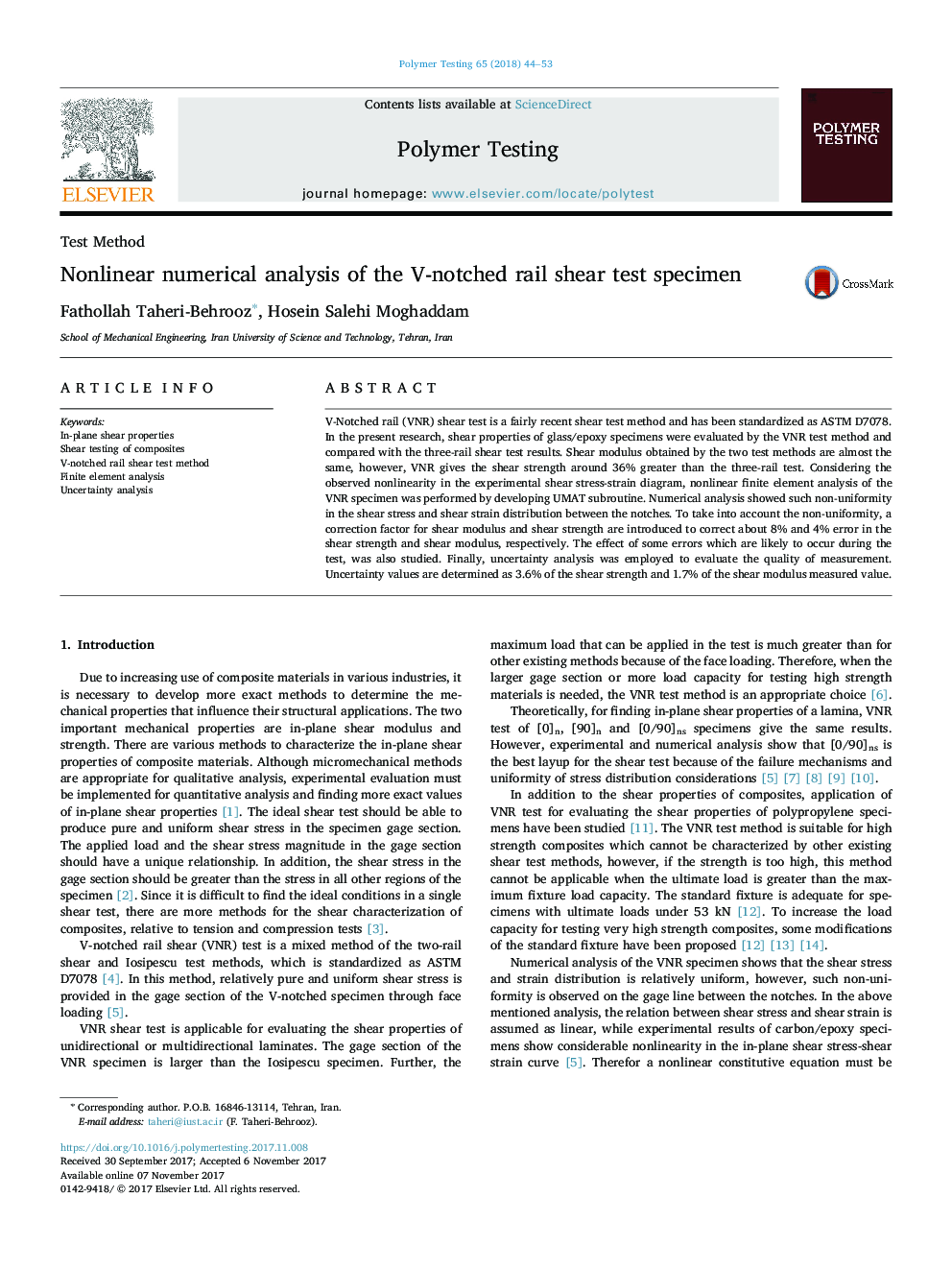 Nonlinear numerical analysis of the V-notched rail shear test specimen