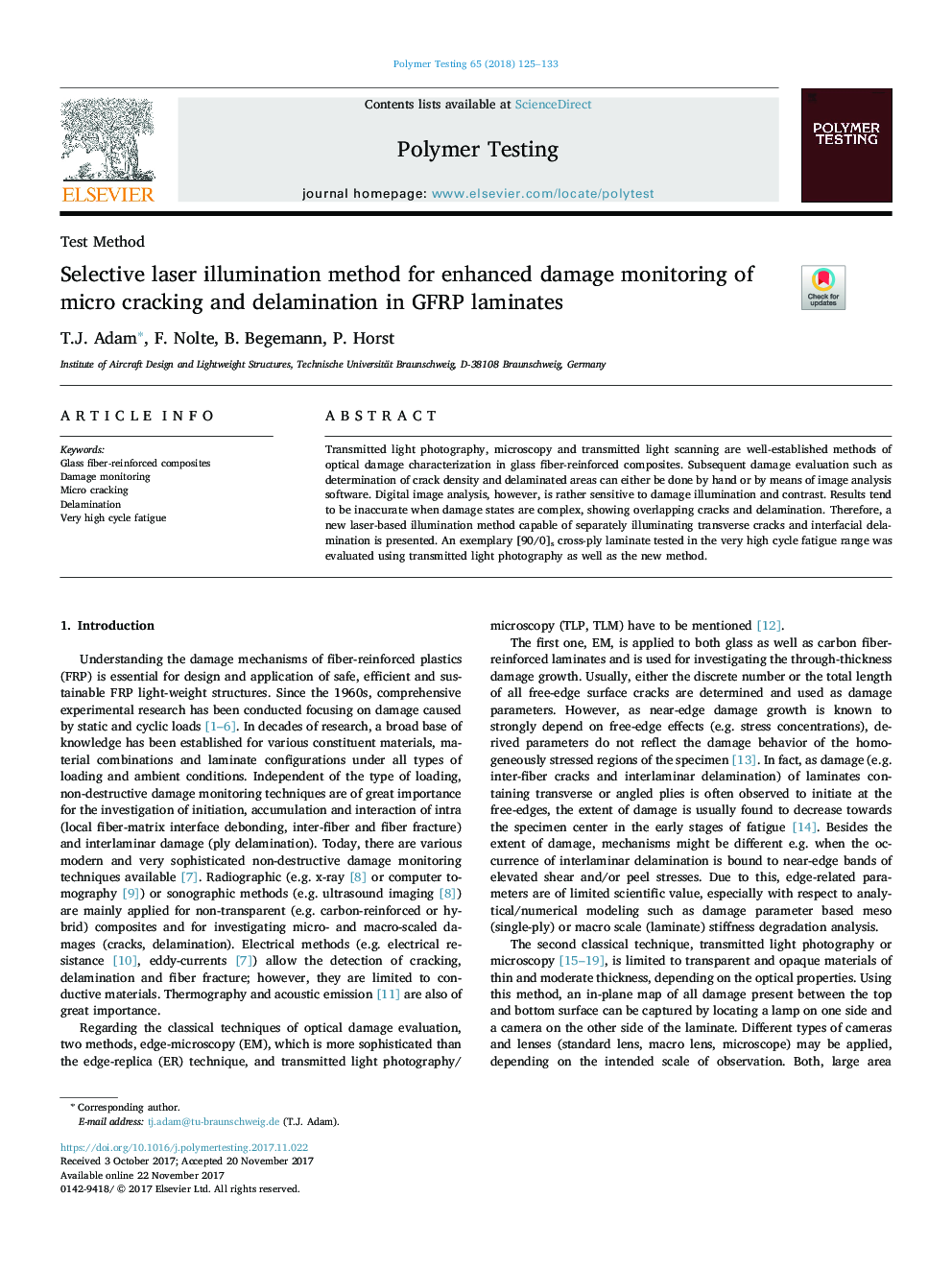 Selective laser illumination method for enhanced damage monitoring of micro cracking and delamination in GFRP laminates