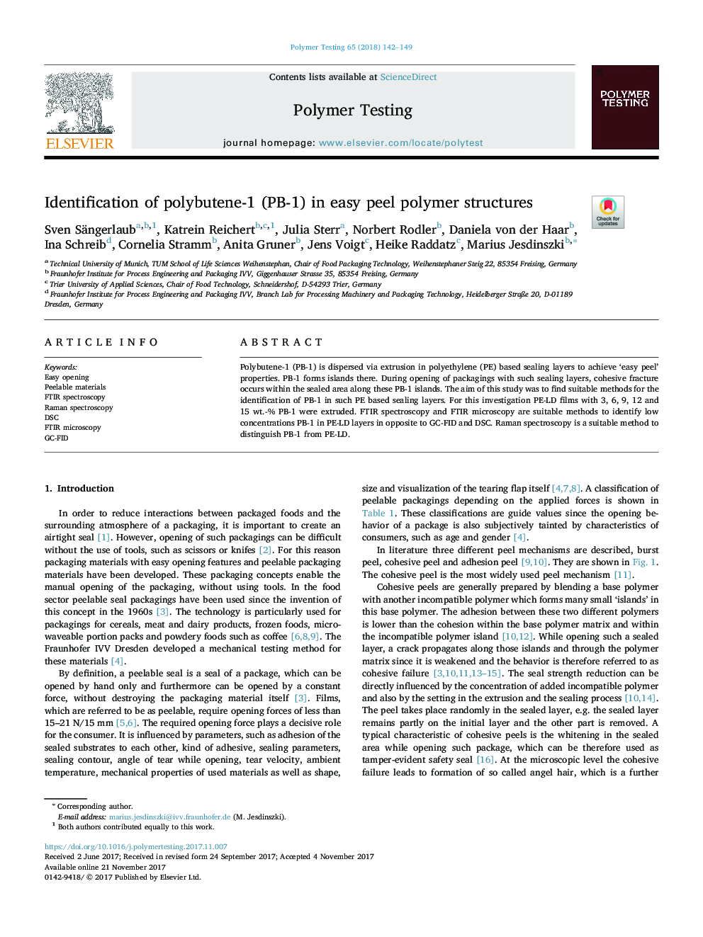 Identification of polybutene-1 (PB-1) in easy peel polymer structures