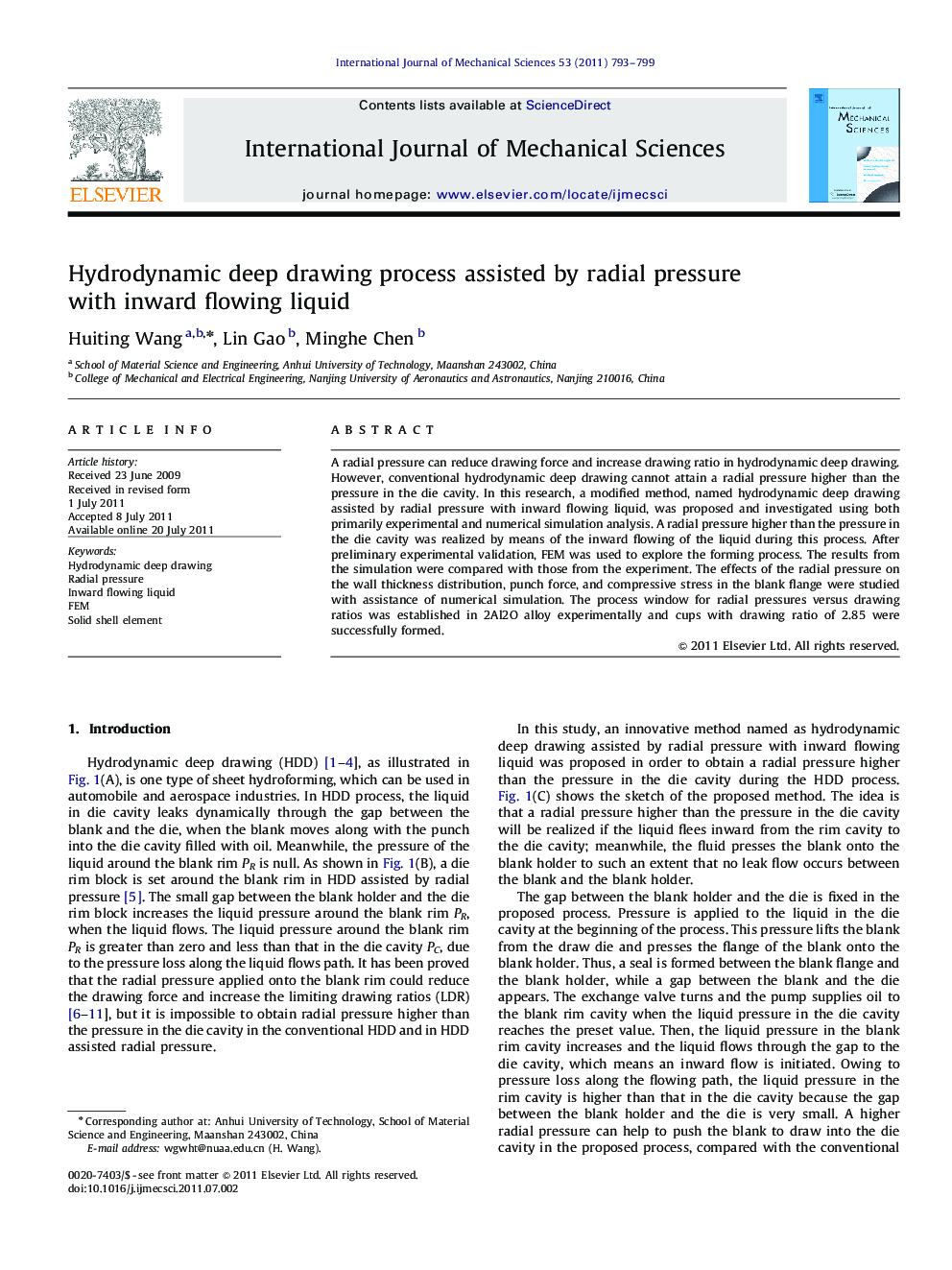 Hydrodynamic deep drawing process assisted by radial pressure with inward flowing liquid