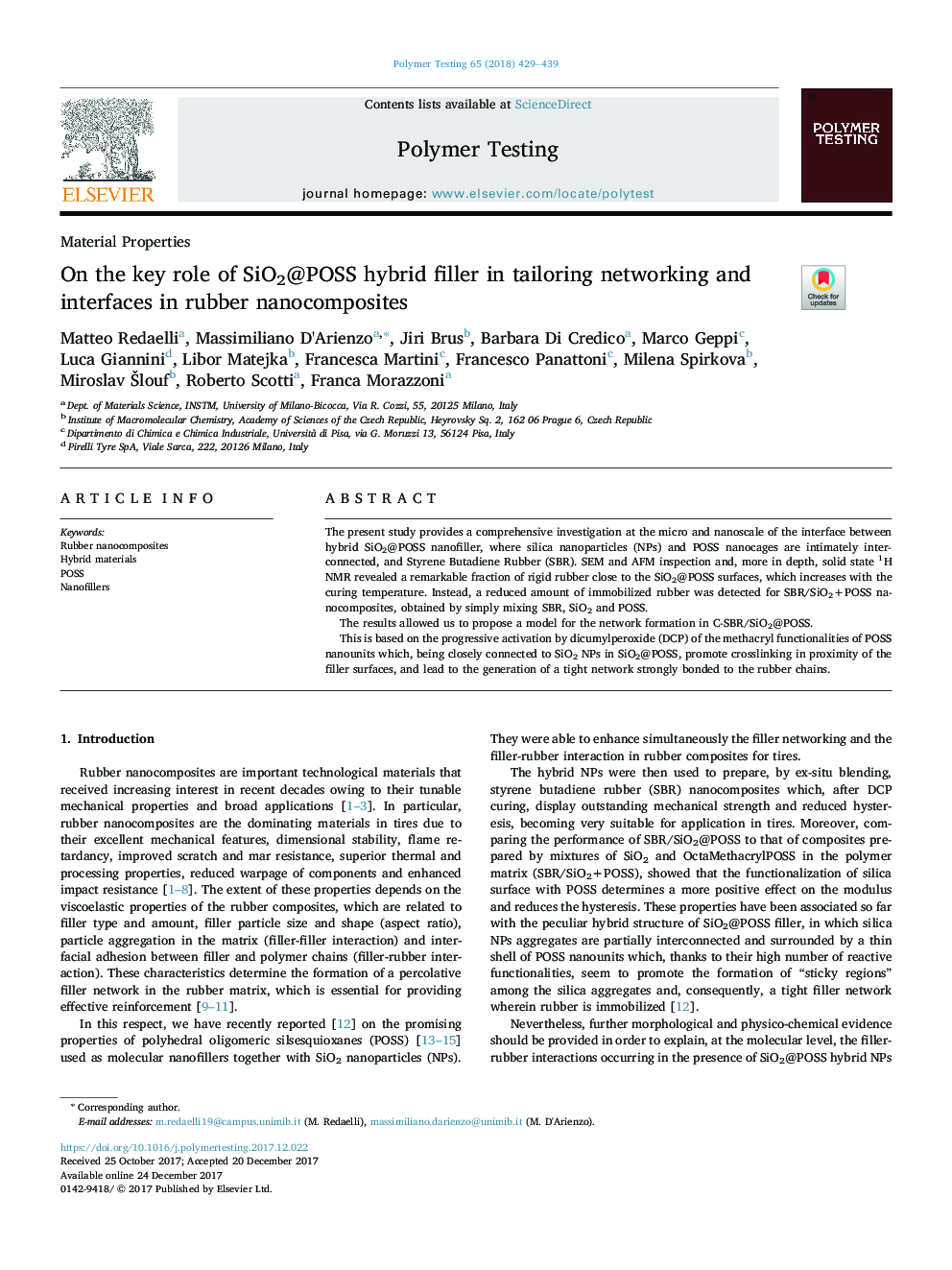 On the key role of SiO2@POSS hybrid filler in tailoring networking and interfaces in rubber nanocomposites