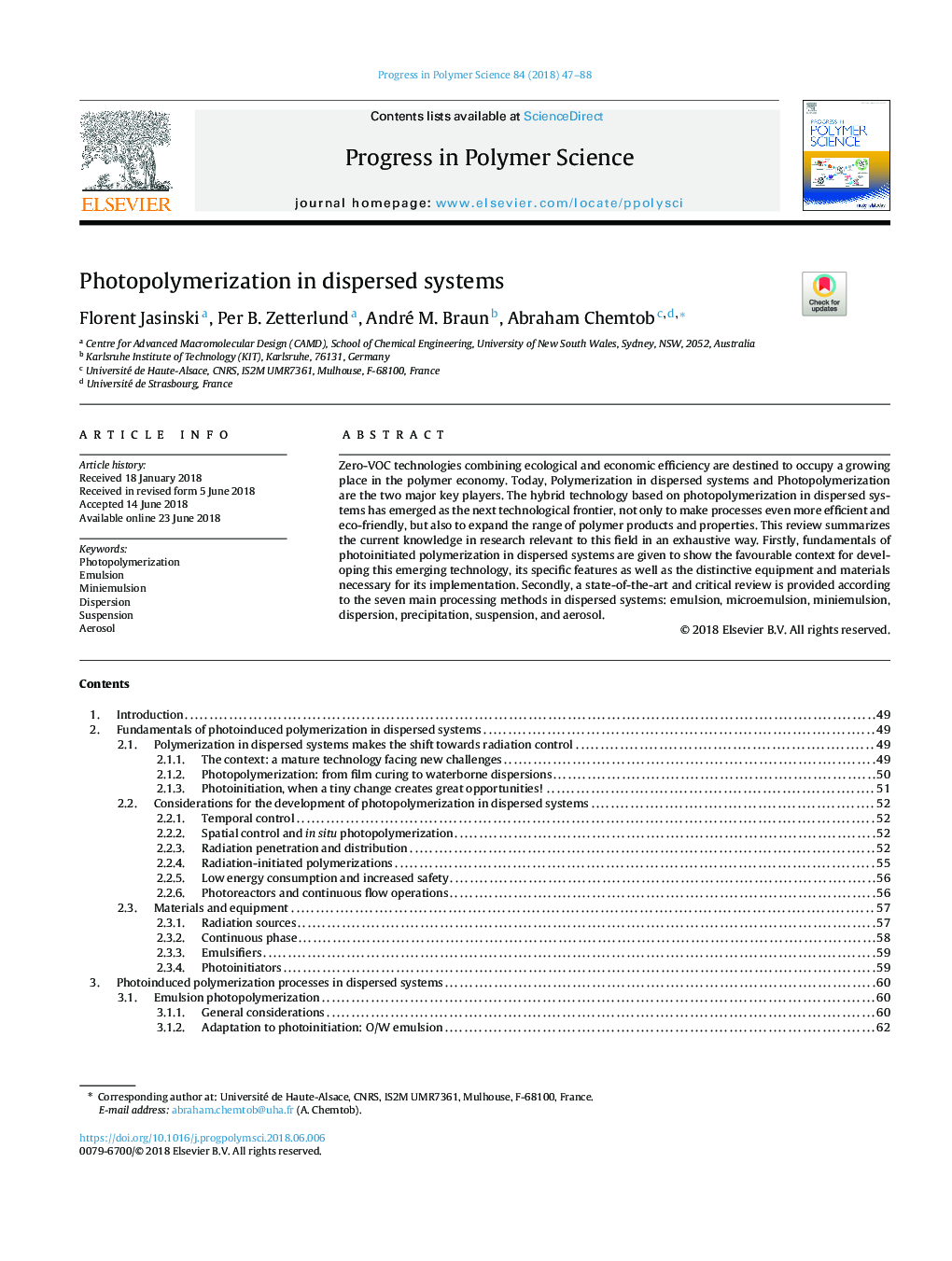 Photopolymerization in dispersed systems