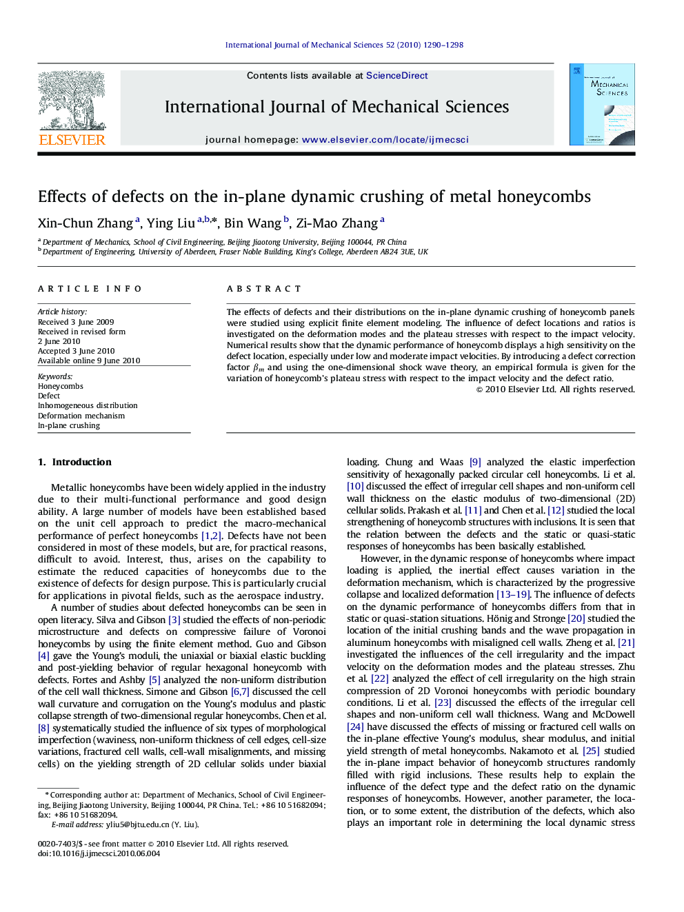 Effects of defects on the in-plane dynamic crushing of metal honeycombs