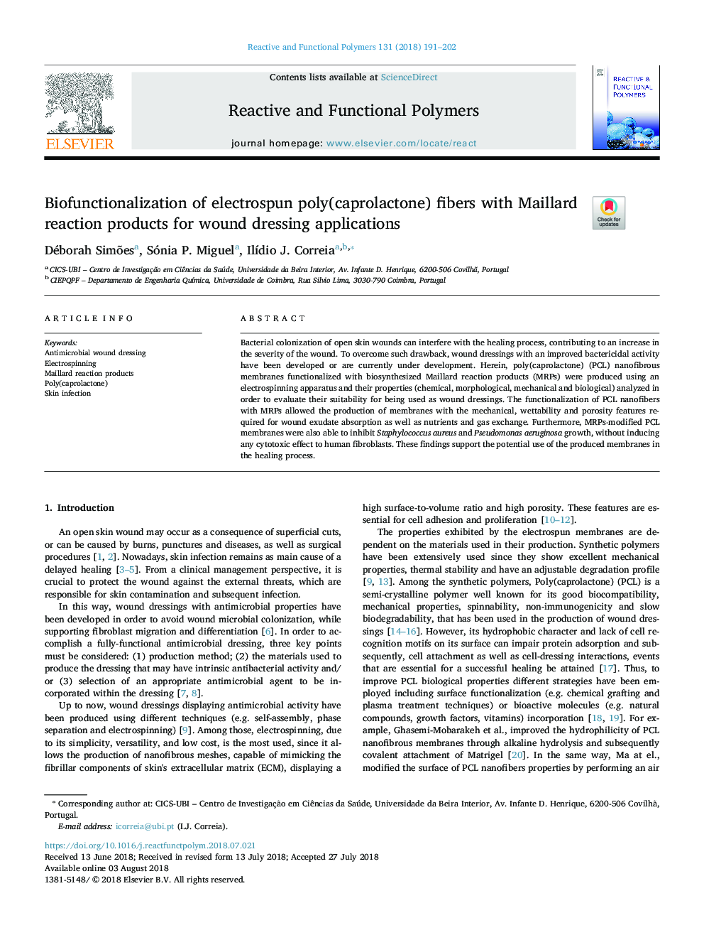 Biofunctionalization of electrospun poly(caprolactone) fibers with Maillard reaction products for wound dressing applications