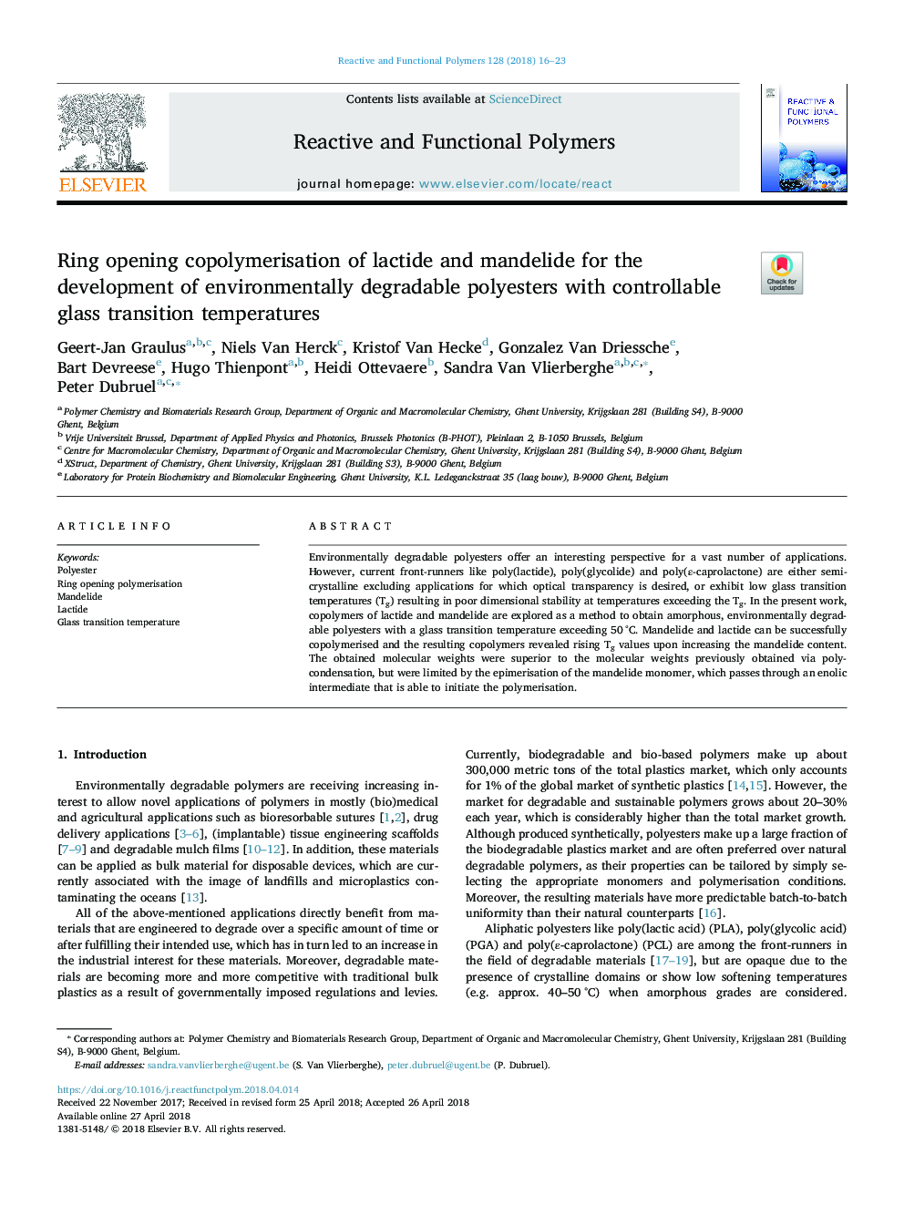 Ring opening copolymerisation of lactide and mandelide for the development of environmentally degradable polyesters with controllable glass transition temperatures