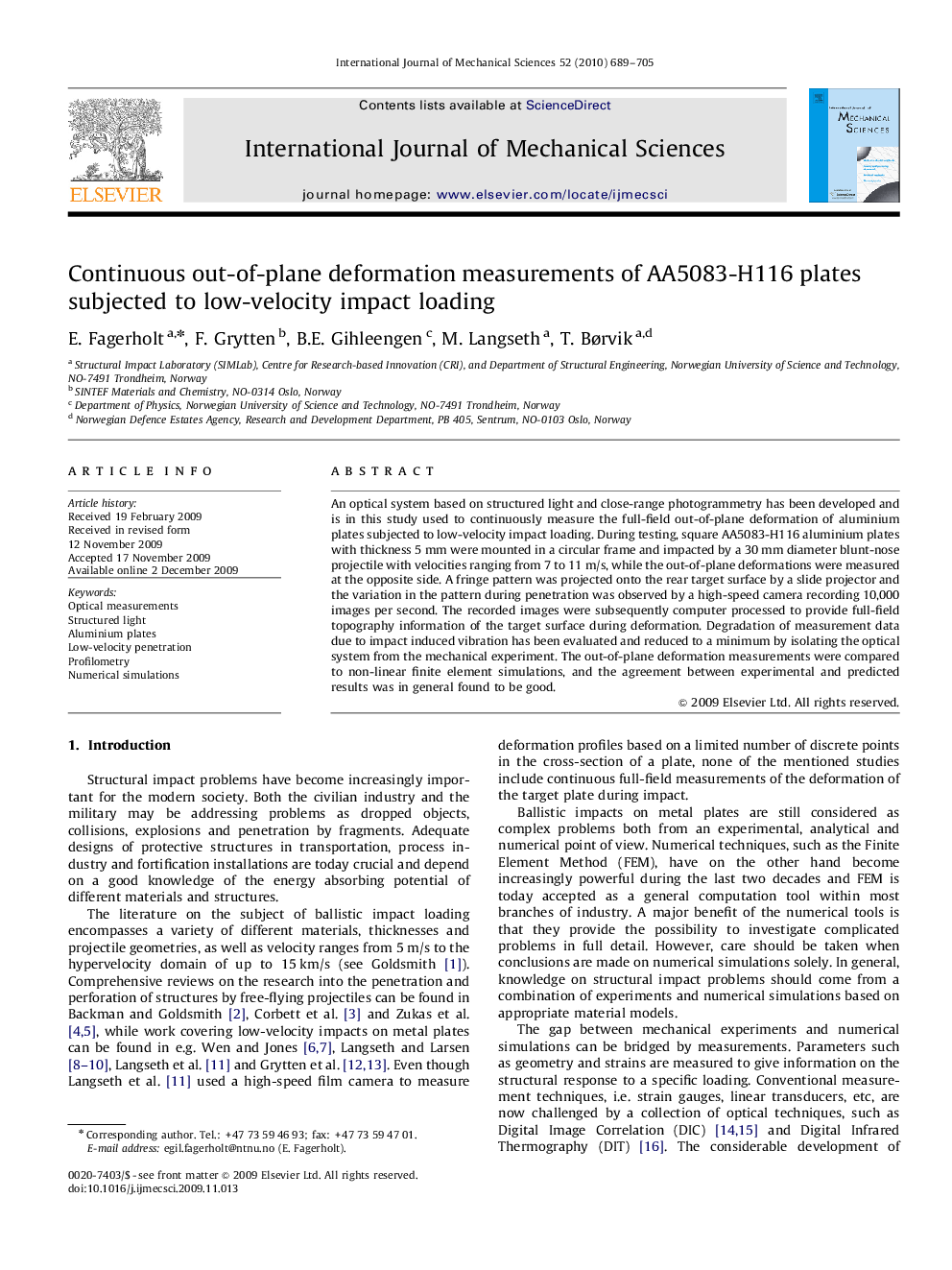 Continuous out-of-plane deformation measurements of AA5083-H116 plates subjected to low-velocity impact loading