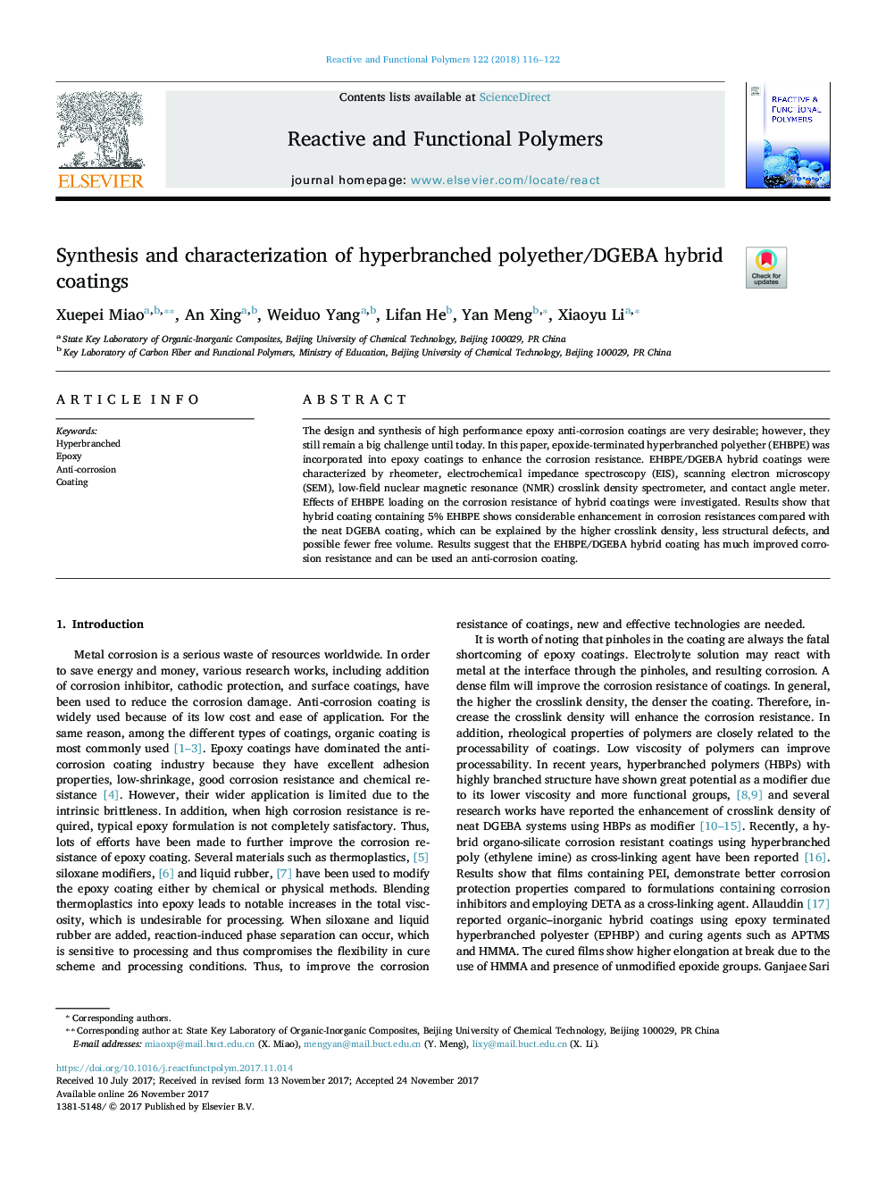 Synthesis and characterization of hyperbranched polyether/DGEBA hybrid coatings