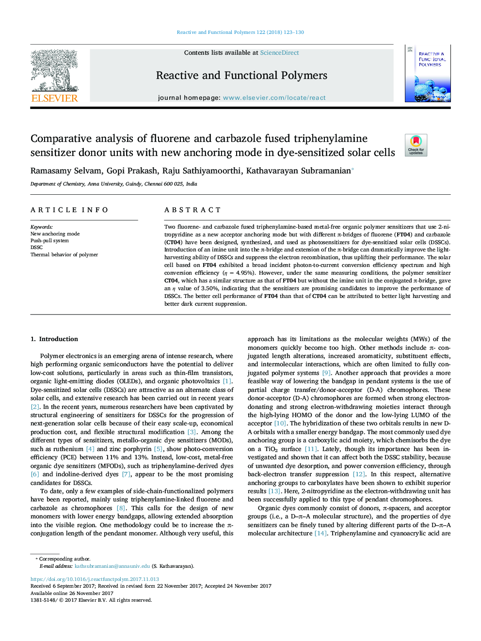 Comparative analysis of fluorene and carbazole fused triphenylamine sensitizer donor units with new anchoring mode in dye-sensitized solar cells