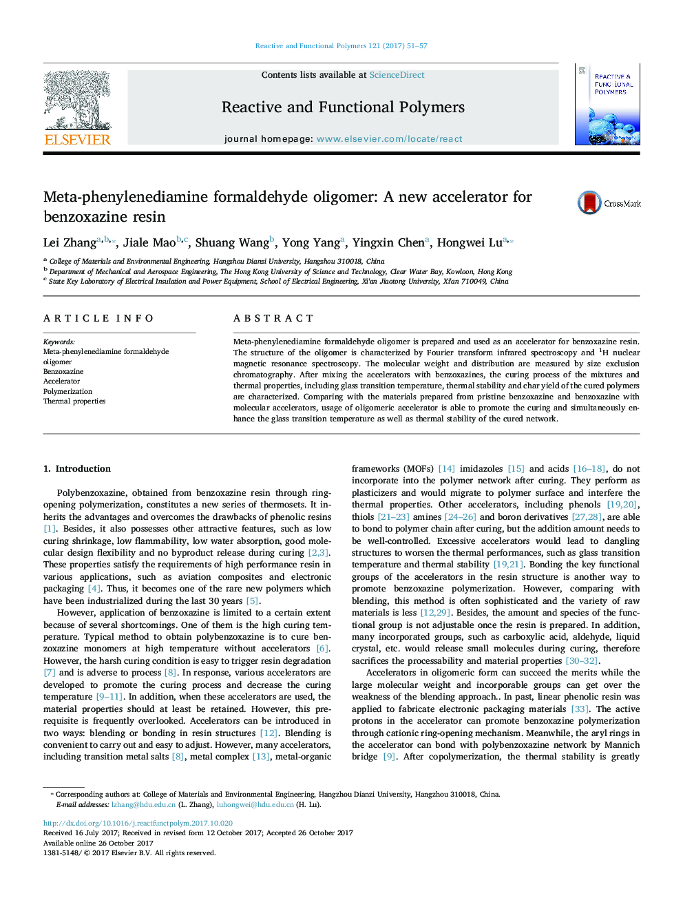 Meta-phenylenediamine formaldehyde oligomer: A new accelerator for benzoxazine resin