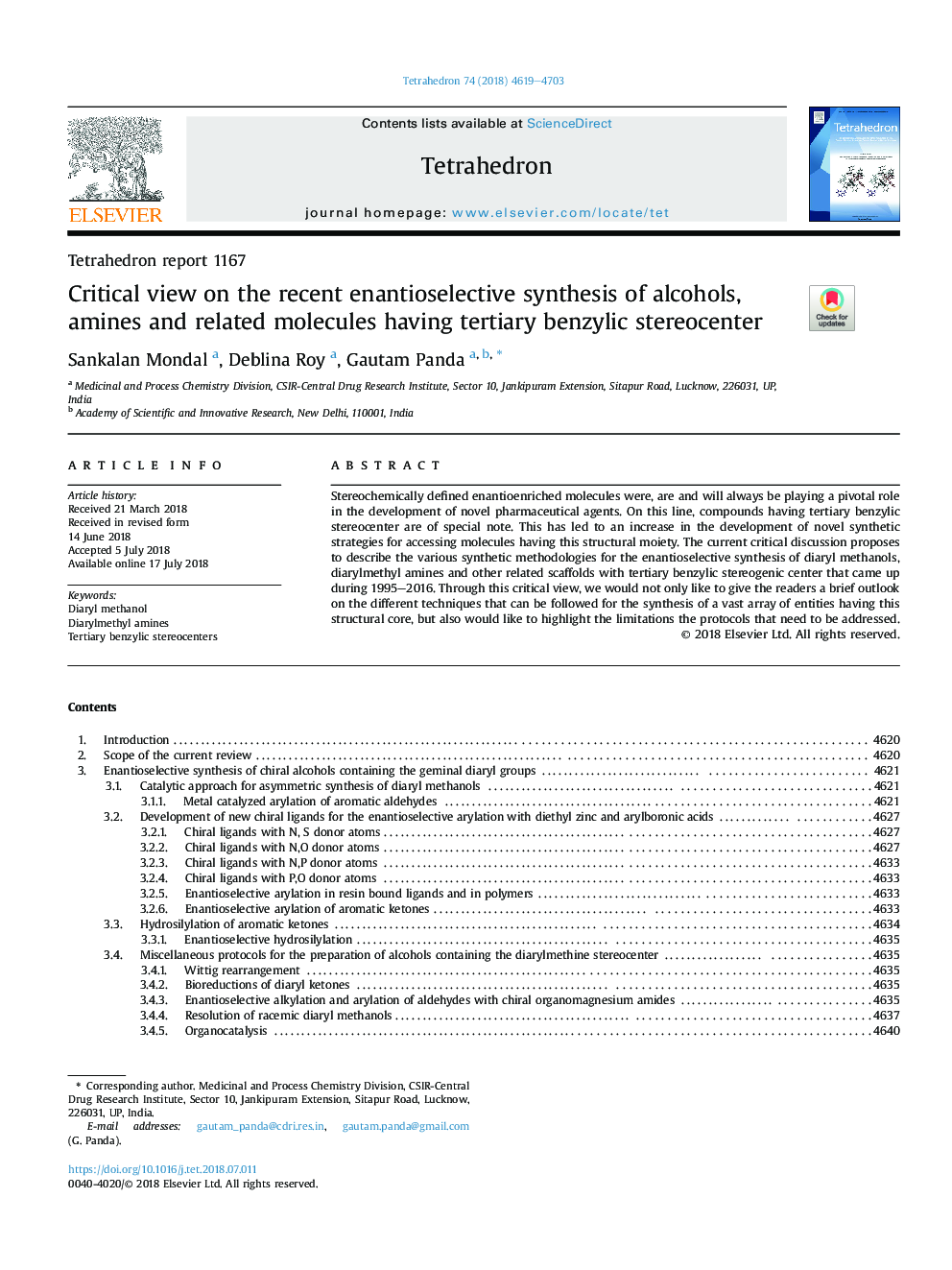 Critical view on the recent enantioselective synthesis of alcohols, amines and related molecules having tertiary benzylic stereocenter