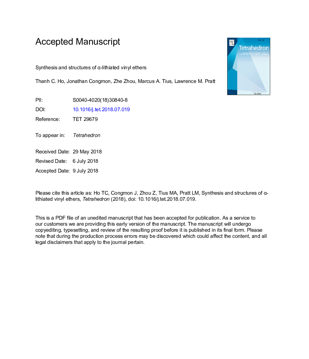 Synthesis and structures of Î±-lithiated vinyl ethers