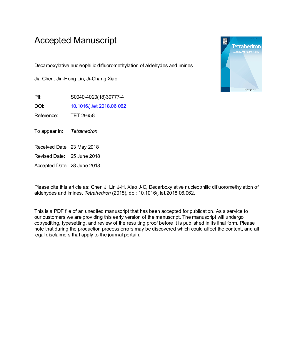 Decarboxylative nucleophilic difluoromethylation of aldehydes and imines