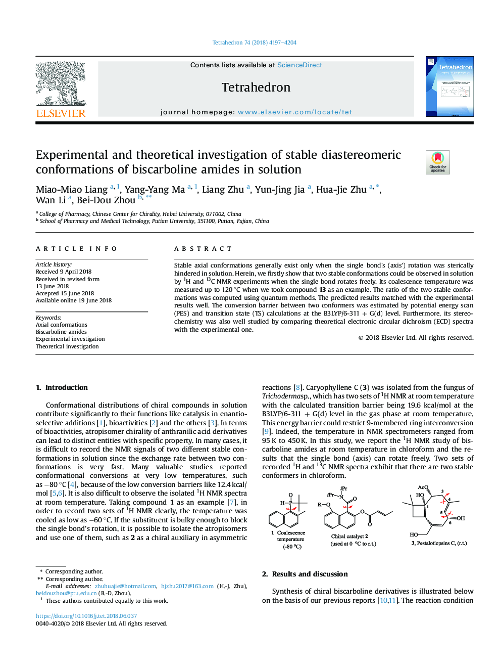 Experimental and theoretical investigation of stable diastereomeric conformations of biscarboline amides in solution