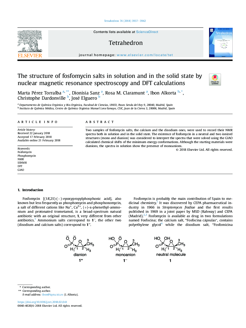 عکس صفحه اول مقاله: The structure of fosfomycin salts in solution and in the solid state by nuclear magnetic resonance spectroscopy and DFT calculations The structure of fosfomycin salts in solution and in the solid state by nuclear magnetic resonance spectroscopy and DFT calculations