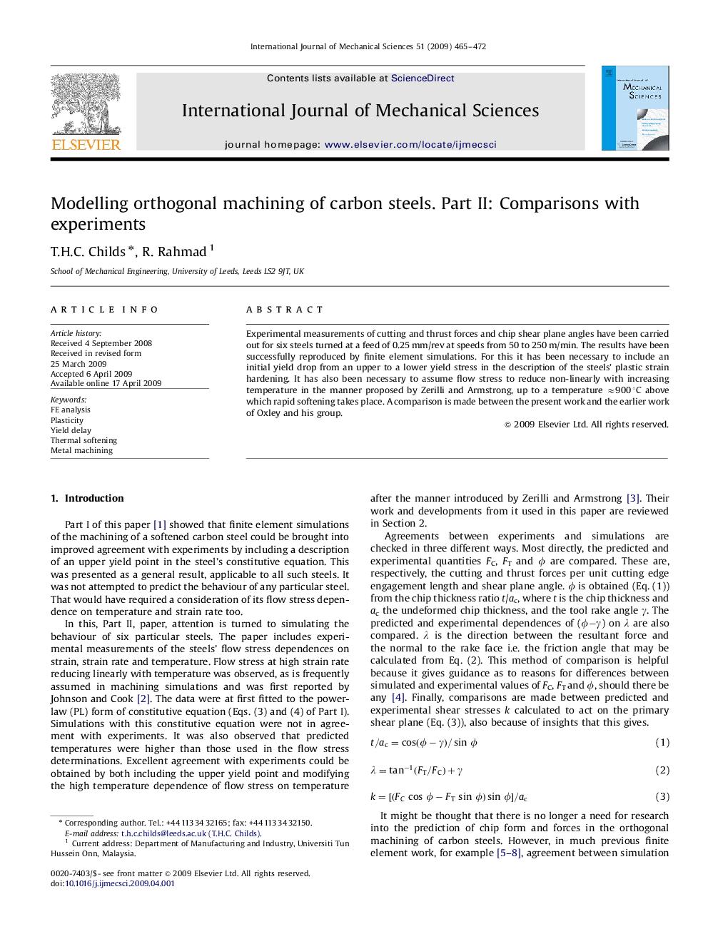 Modelling orthogonal machining of carbon steels. Part II: Comparisons with experiments