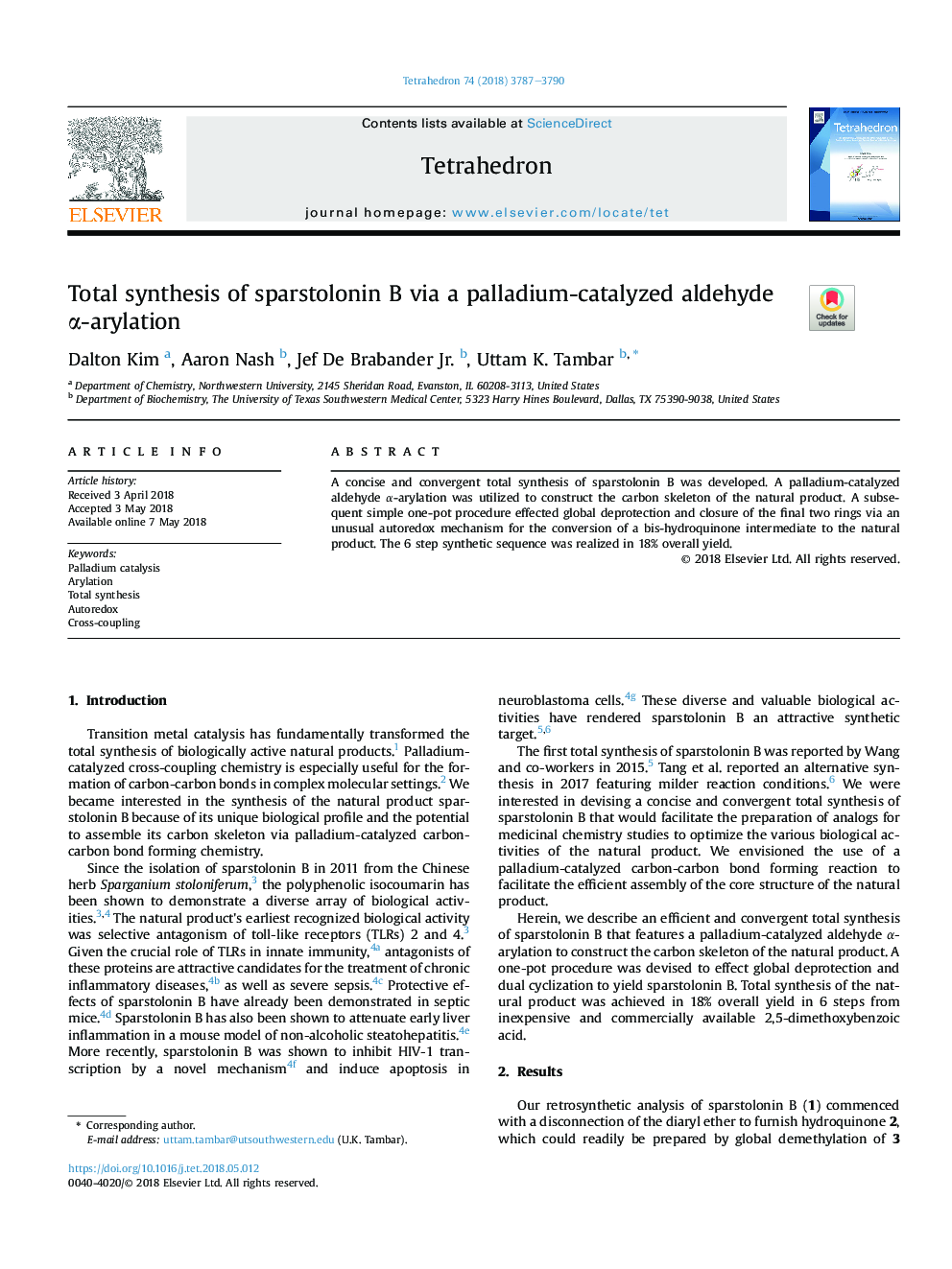 Total synthesis of sparstolonin B via a palladium-catalyzed aldehyde Î±-arylation