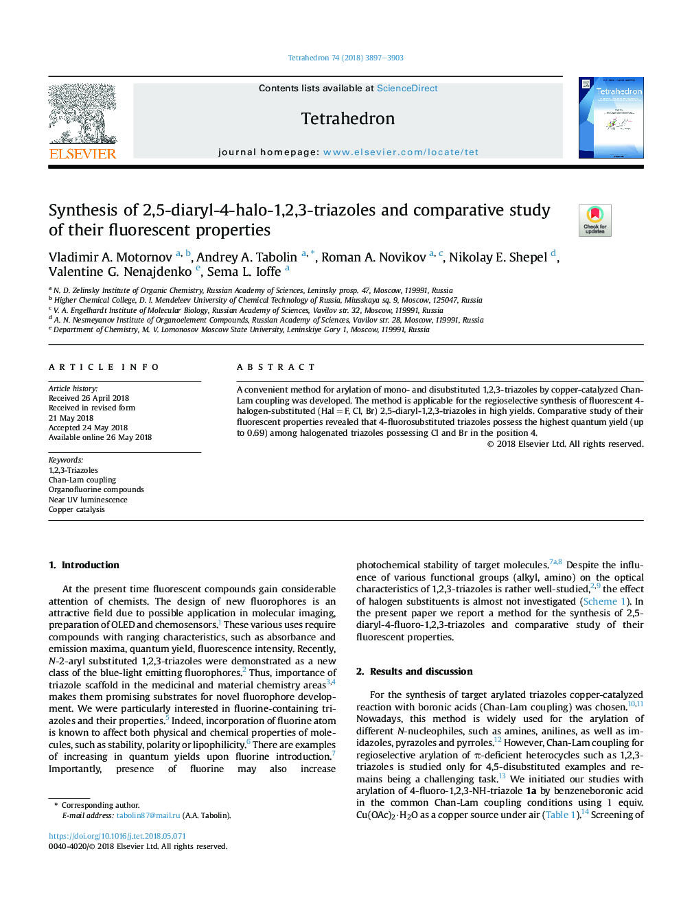 Synthesis of 2,5-diaryl-4-halo-1,2,3-triazoles and comparative study of their fluorescent properties