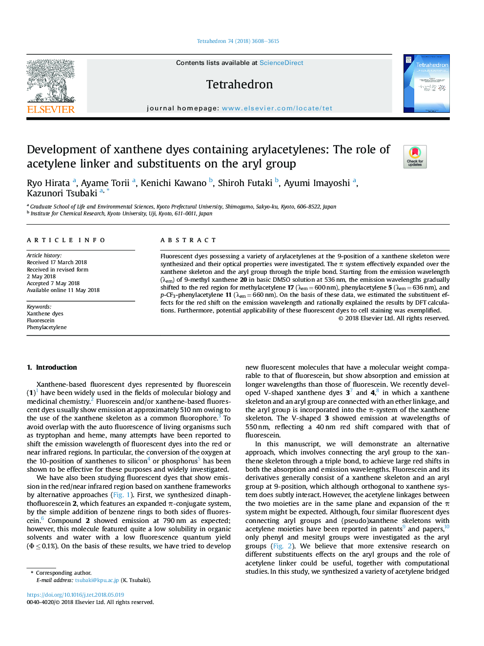 Development of xanthene dyes containing arylacetylenes: The role of acetylene linker and substituents on the aryl group